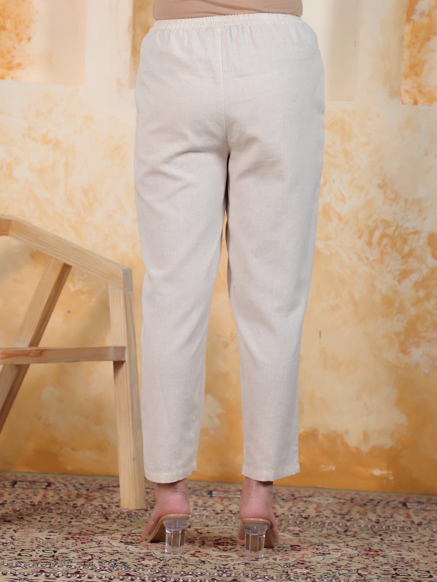 Linen Cotton Placement Print A-line Off White Dress