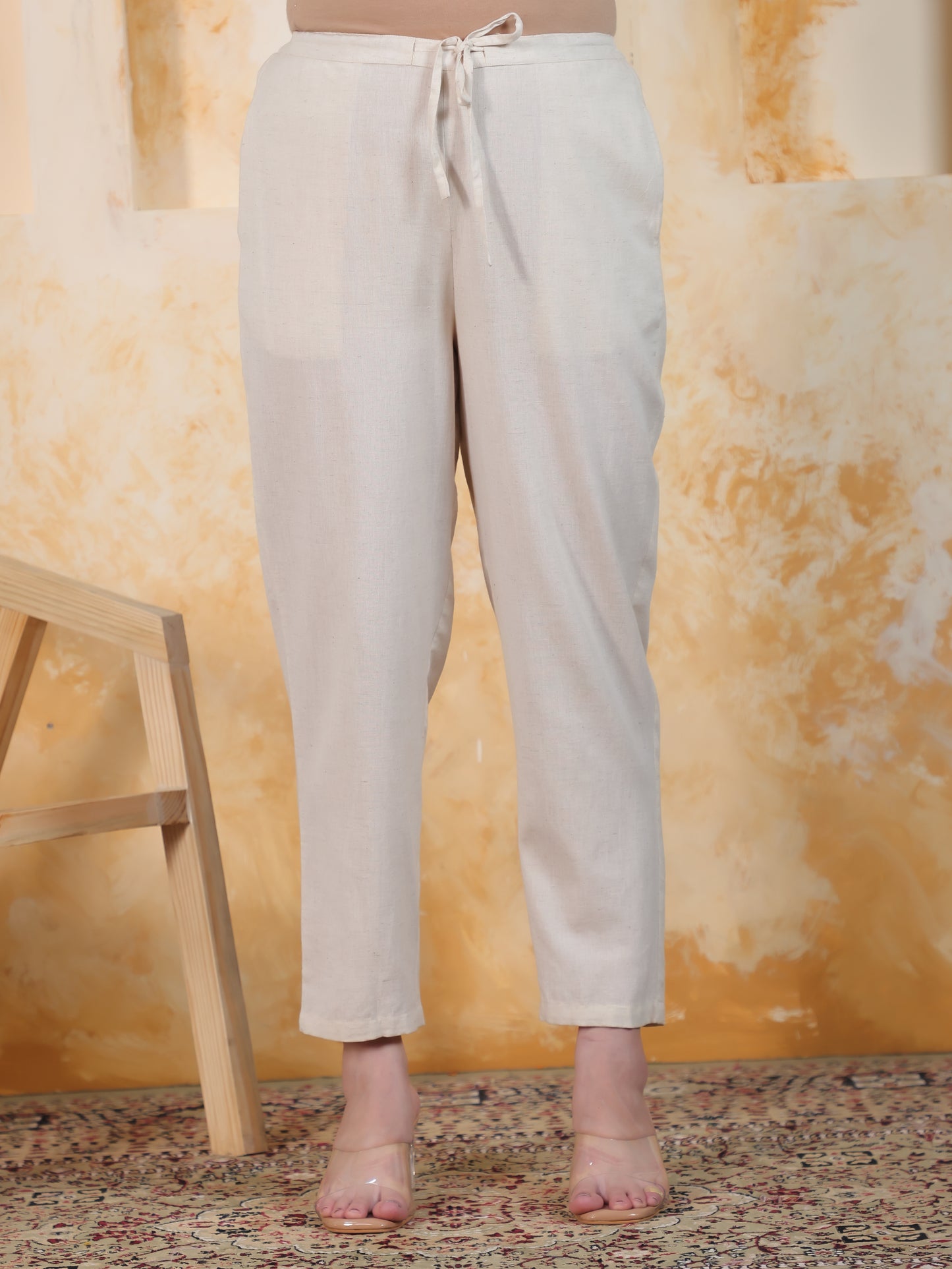 Linen Cotton Placement Print A-line Off White Dress