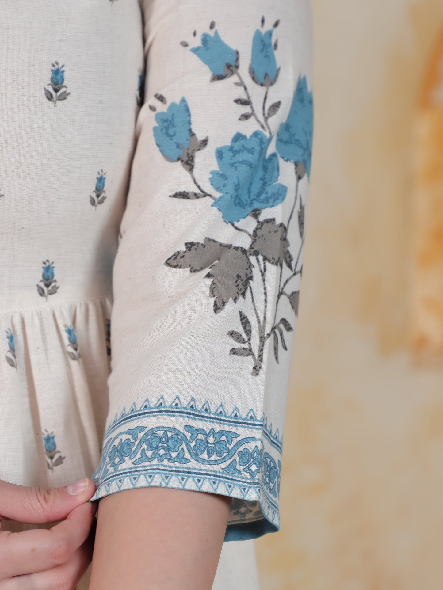 Linen Cotton Placement Print A-line Off White Dress