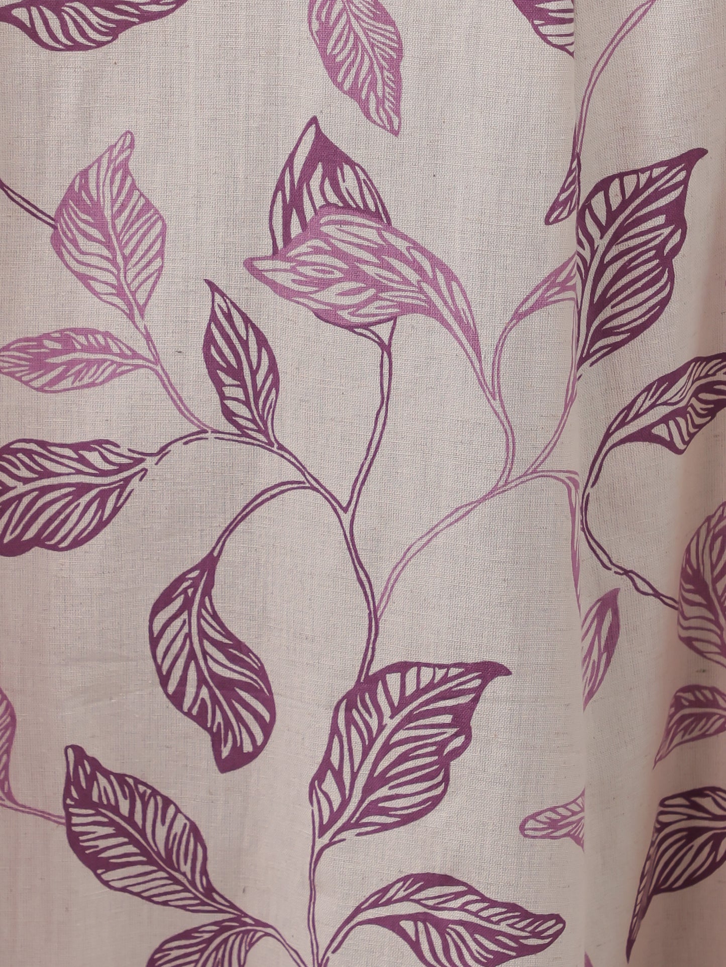 Embroidered Linen Cotton Foliage Flared Purple Dress