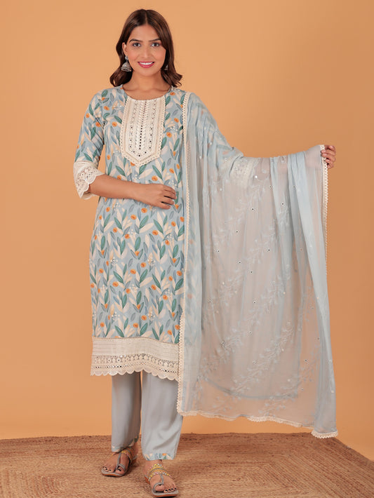 Viscose Floral Blue Kurta
