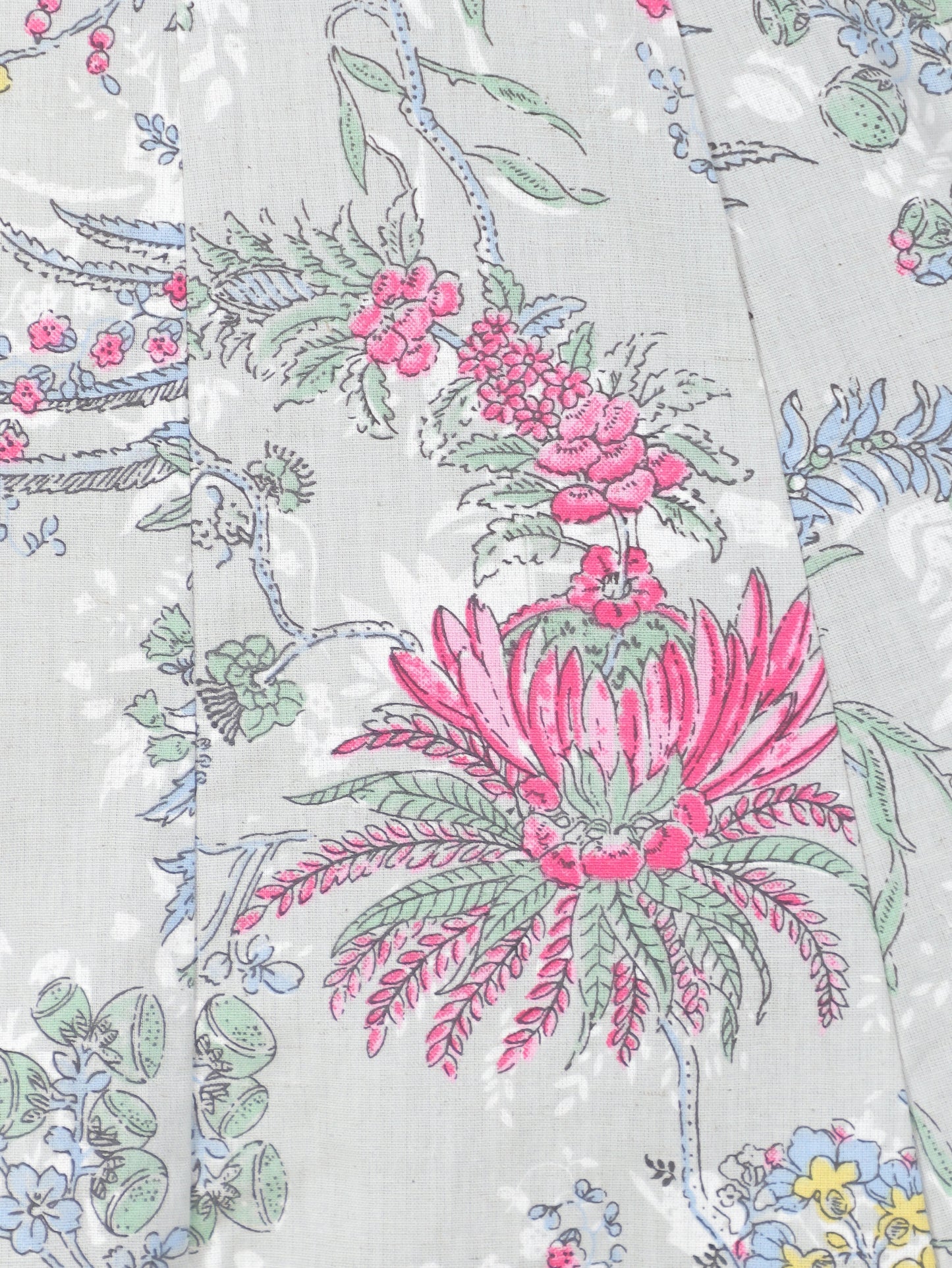 Embroidered Linen Cotton Floral Flared Grey Dress