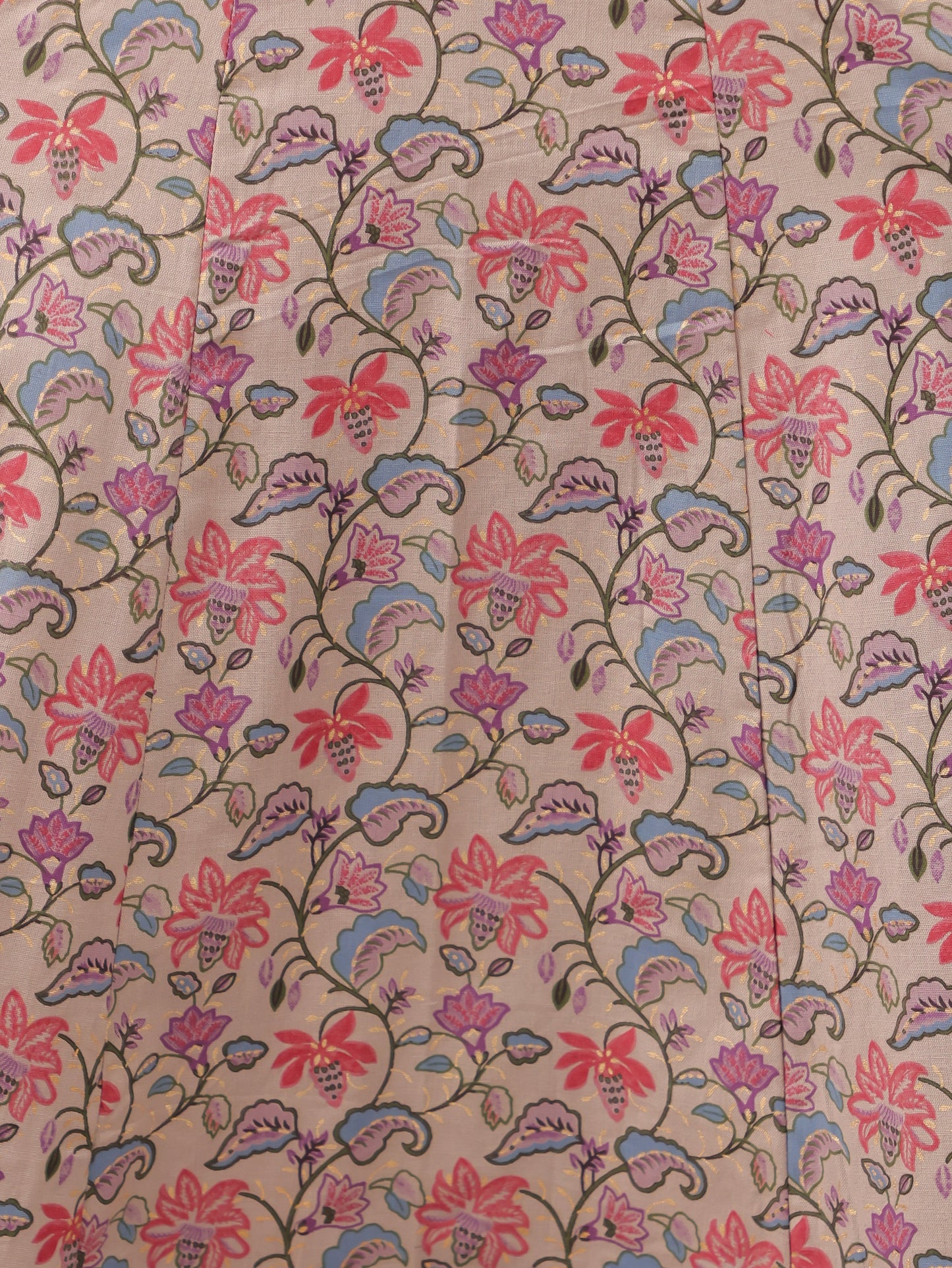 Embroidered Linen Cotton Floral Flared Beige Dress