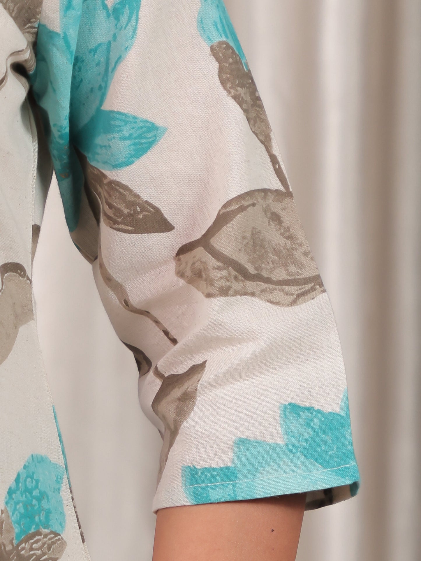 Linen Cotton Floral Straight Off White Kurta