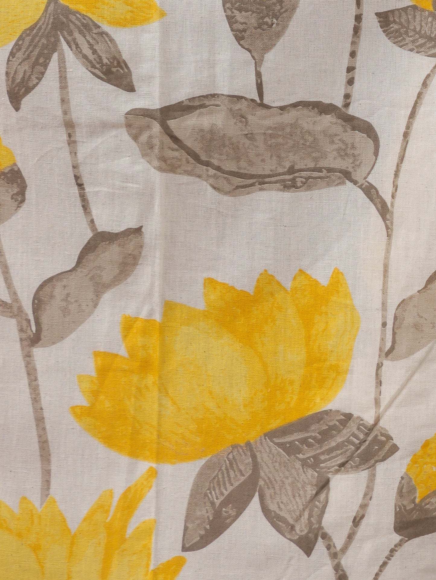 Linen Cotton Floral Gathered Off White Dress