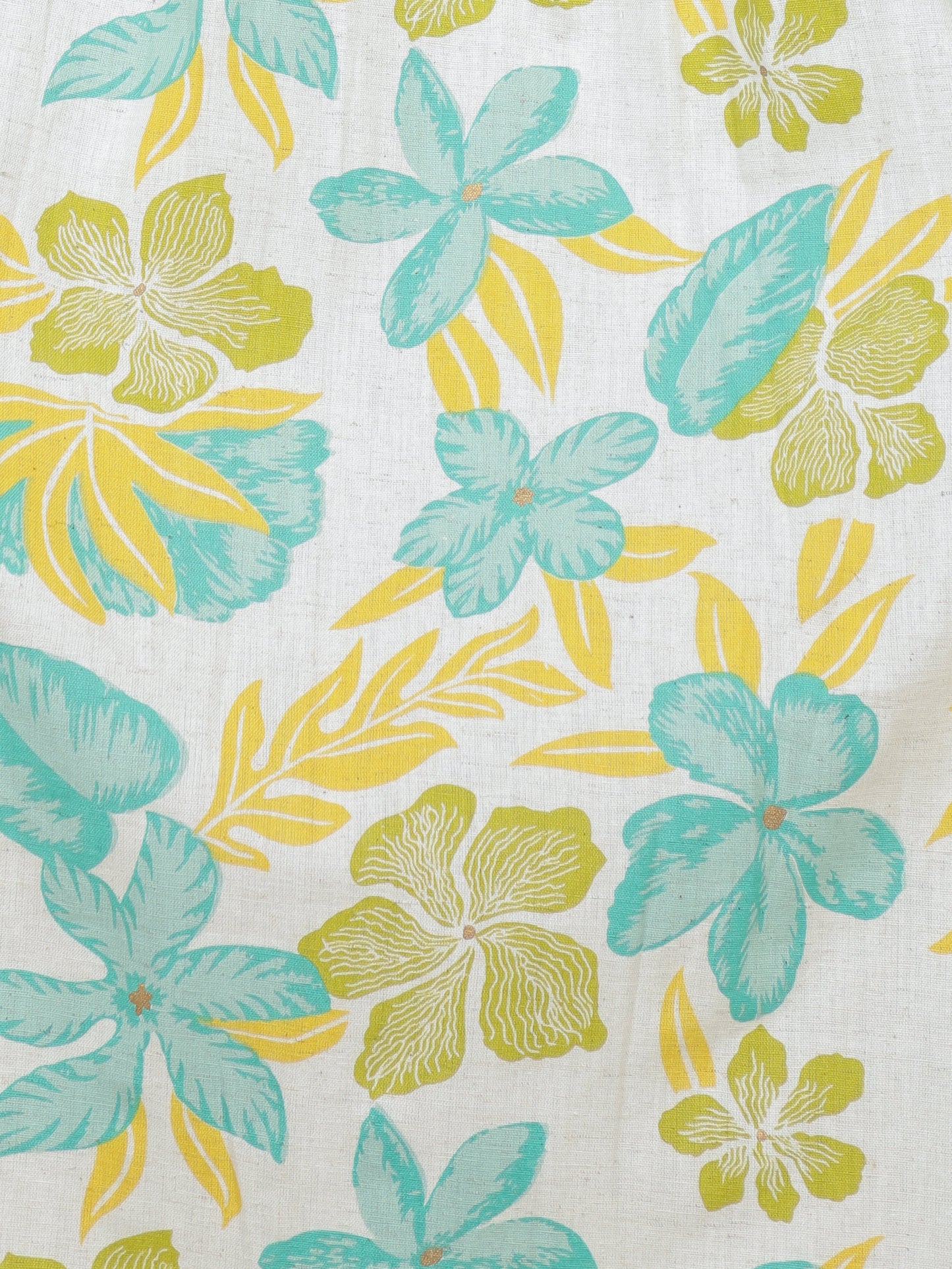 Linen Cotton Floral A-line Off White Dress