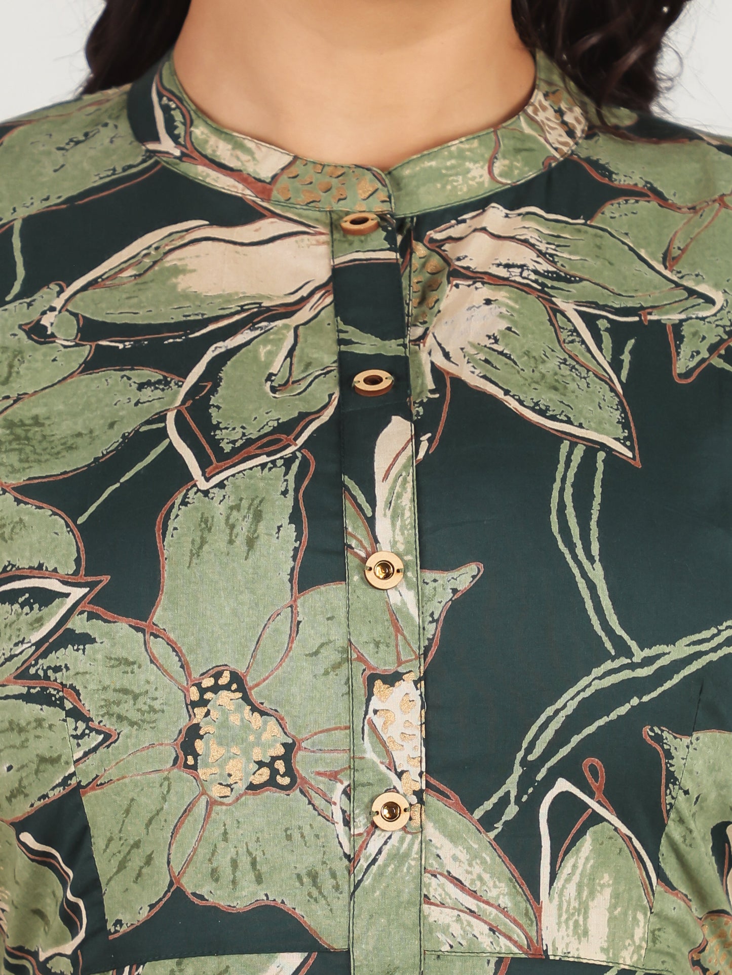 Soft Cotton Floral A-line Green Dress