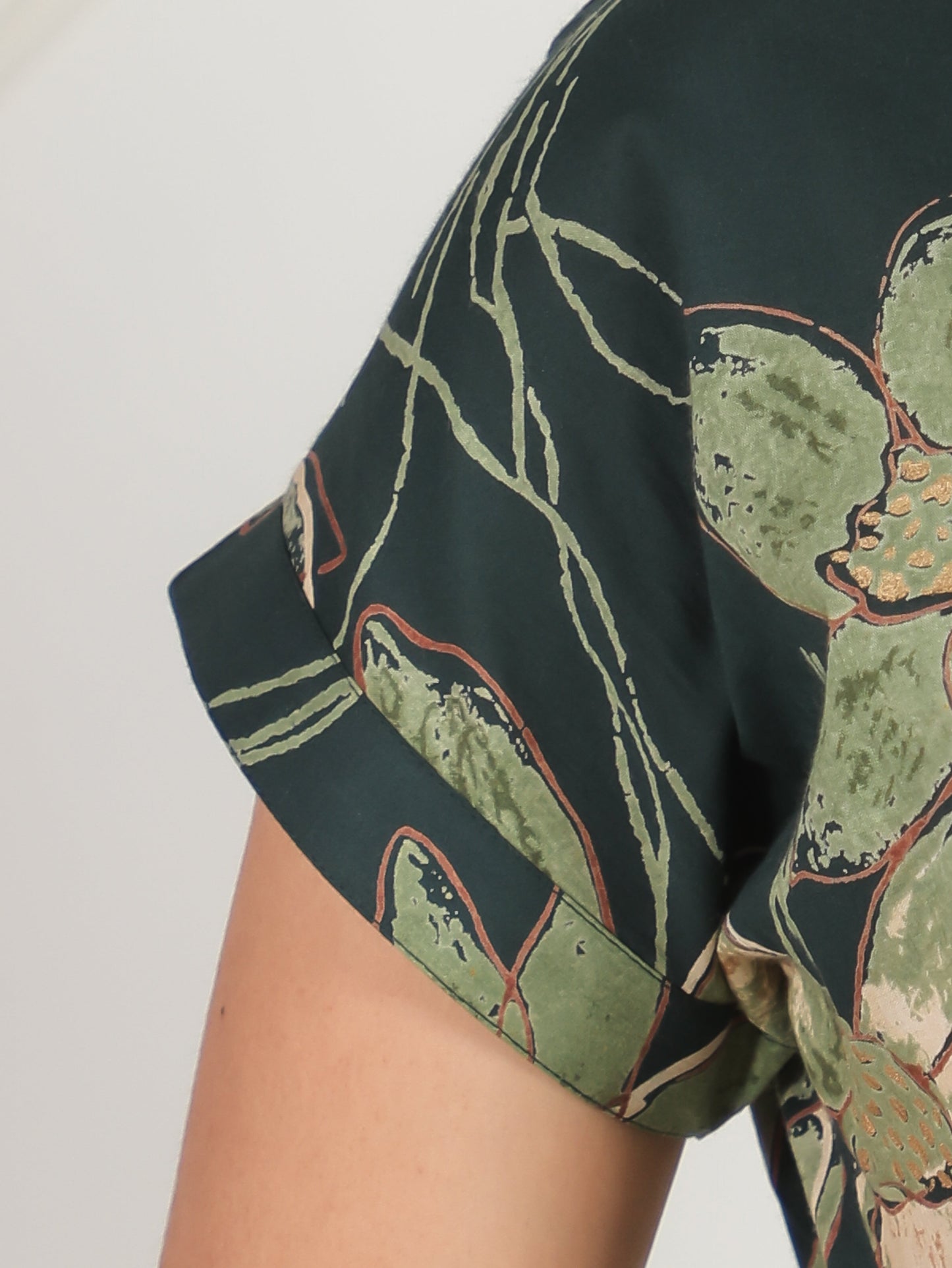 Soft Cotton Floral A-line Green Dress