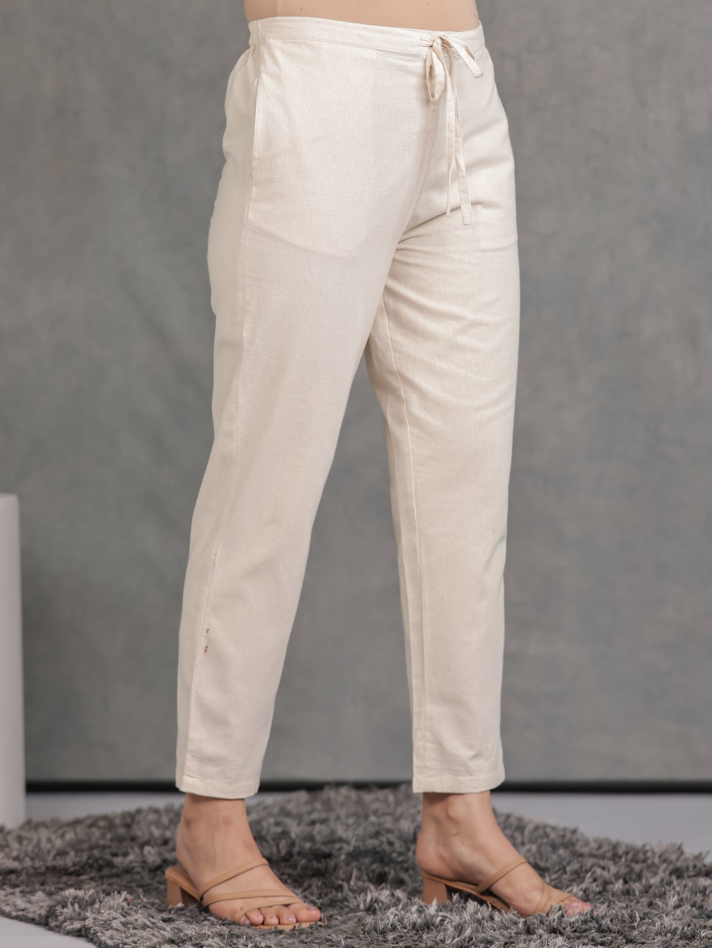 Embroidered Linen Cotton Floral Flared Off White Kurta