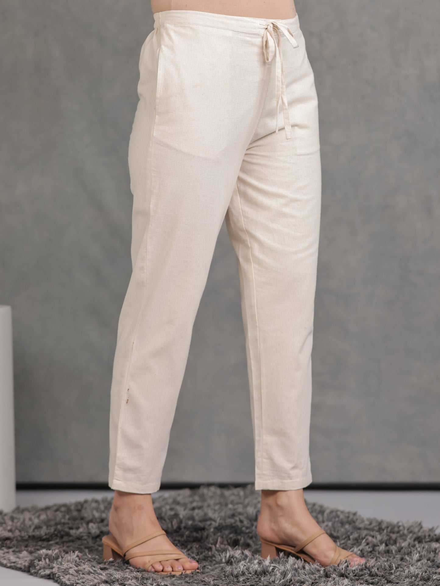 Embroidered Linen Cotton Floral Flared Off White Kurta