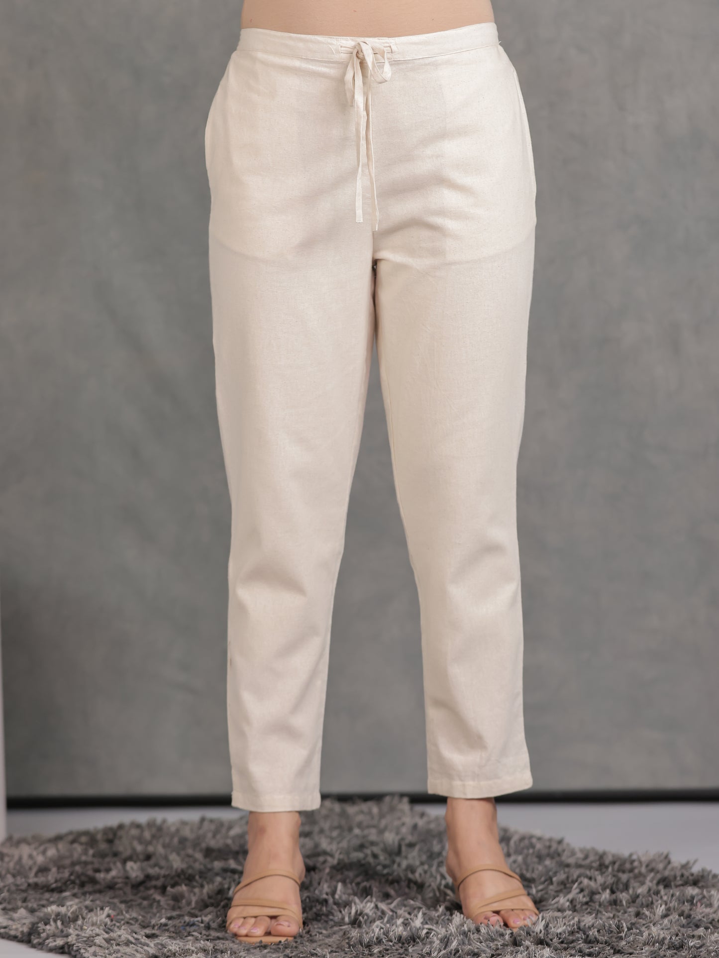 Embroidered Linen Cotton Floral Flared Off White Kurta