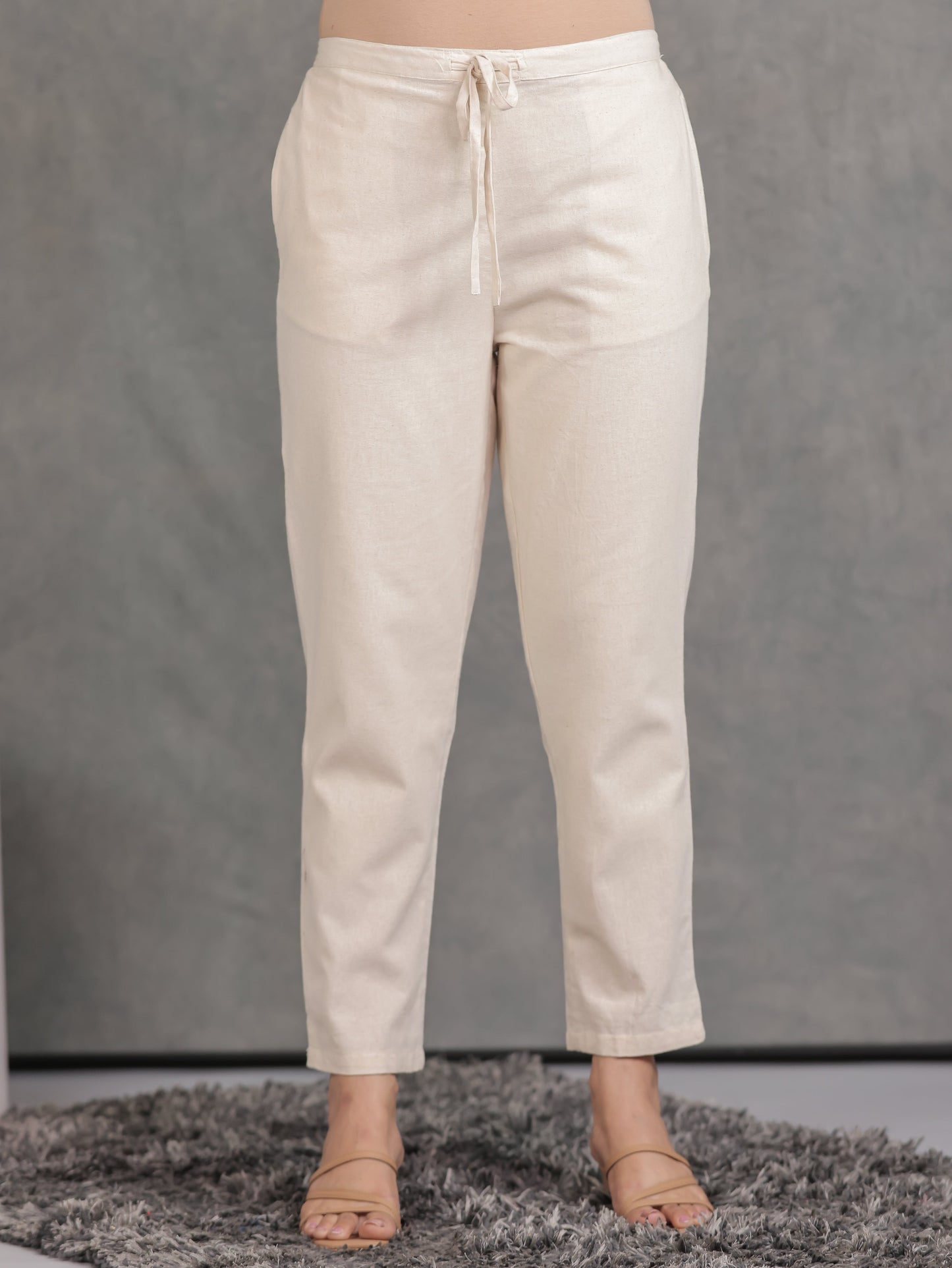 Embroidered Linen Cotton Floral Flared Off White Kurta