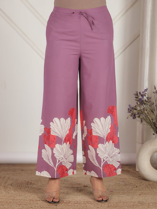 Soft Cotton Placement Print Purple Palazzo