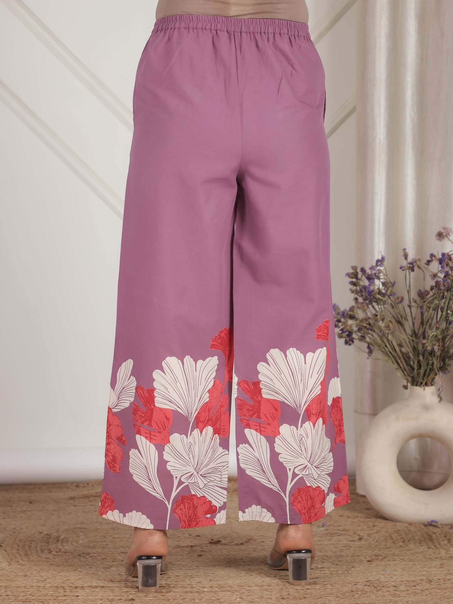 Soft Cotton Placement Print Purple Palazzo