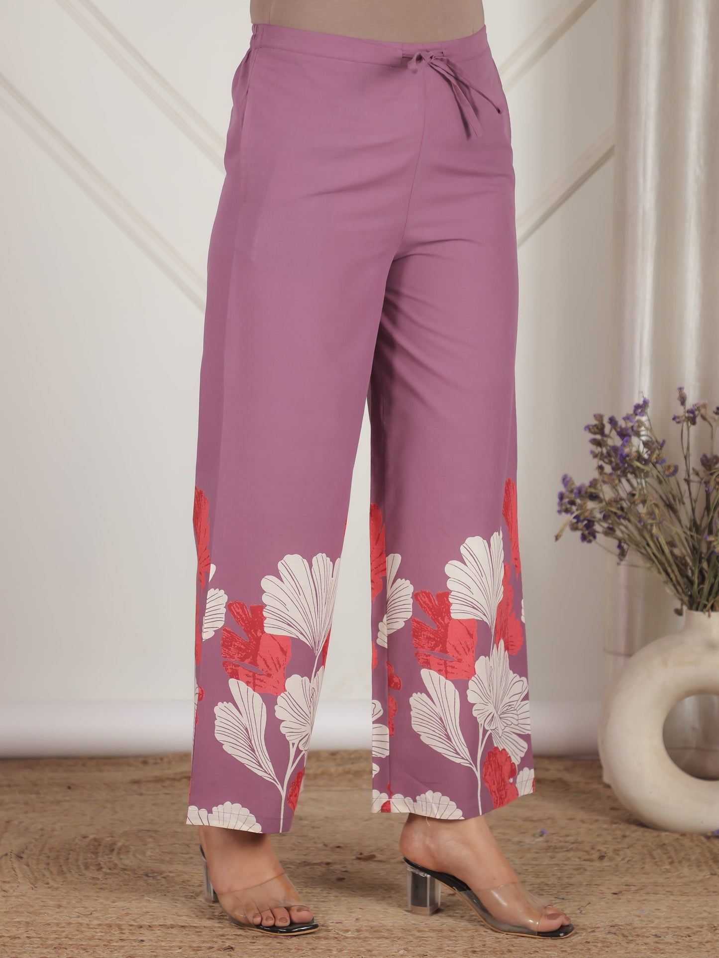 Soft Cotton Placement Print Kaftan Purple Co-Ord