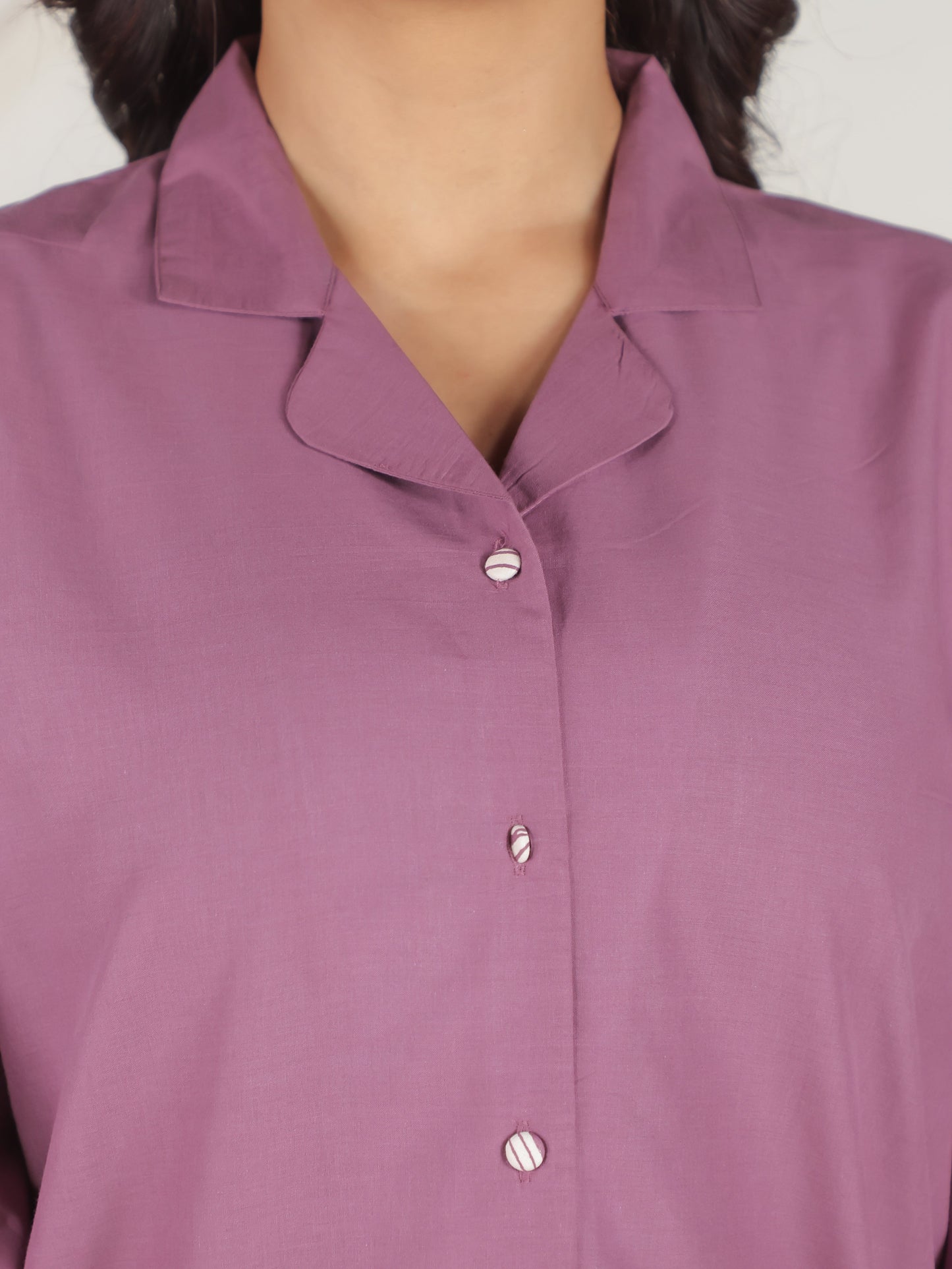 Soft Cotton Placement Print Kaftan Purple Co-Ord
