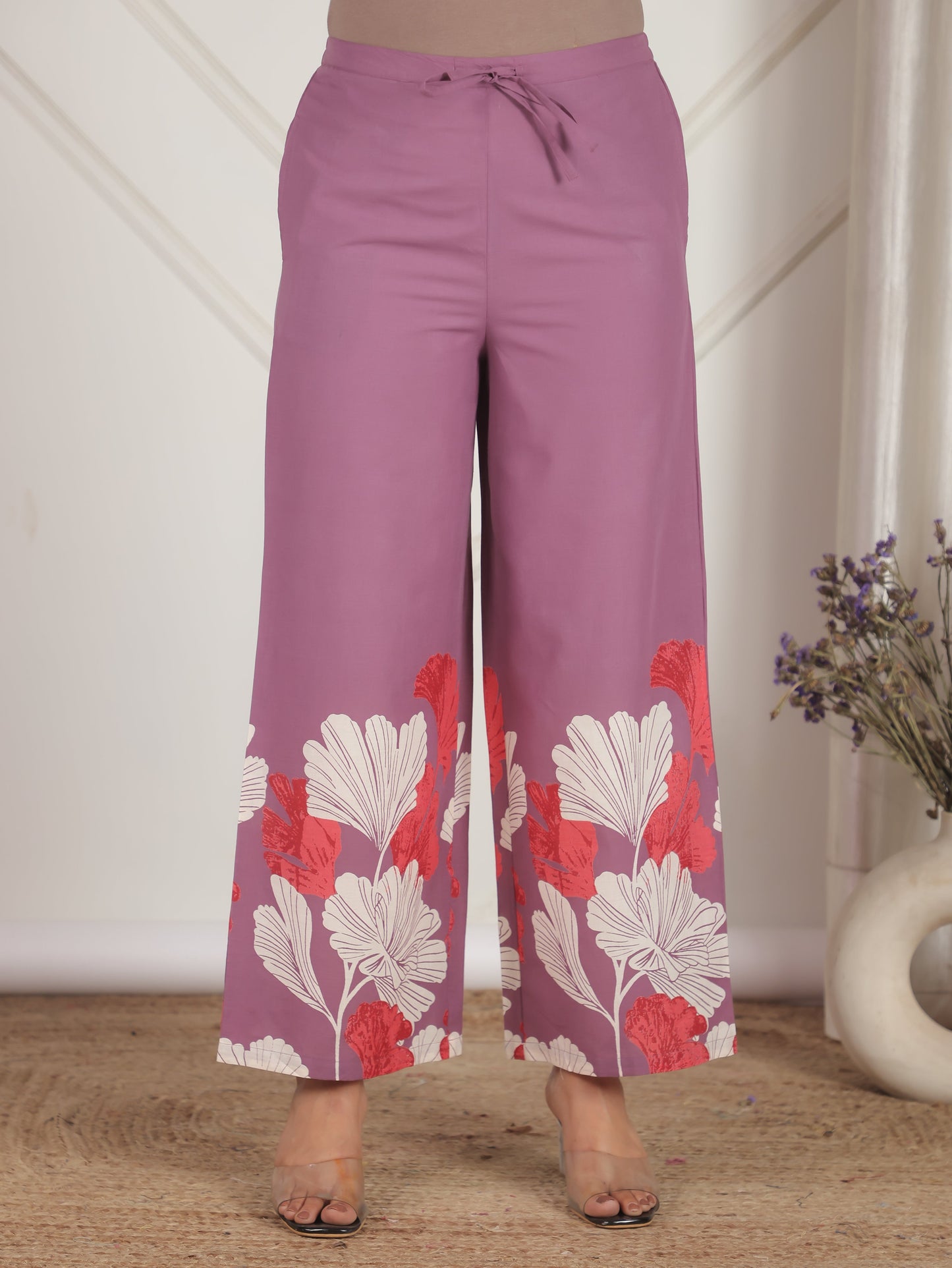 Soft Cotton Placement Print Kaftan Purple Co-Ord