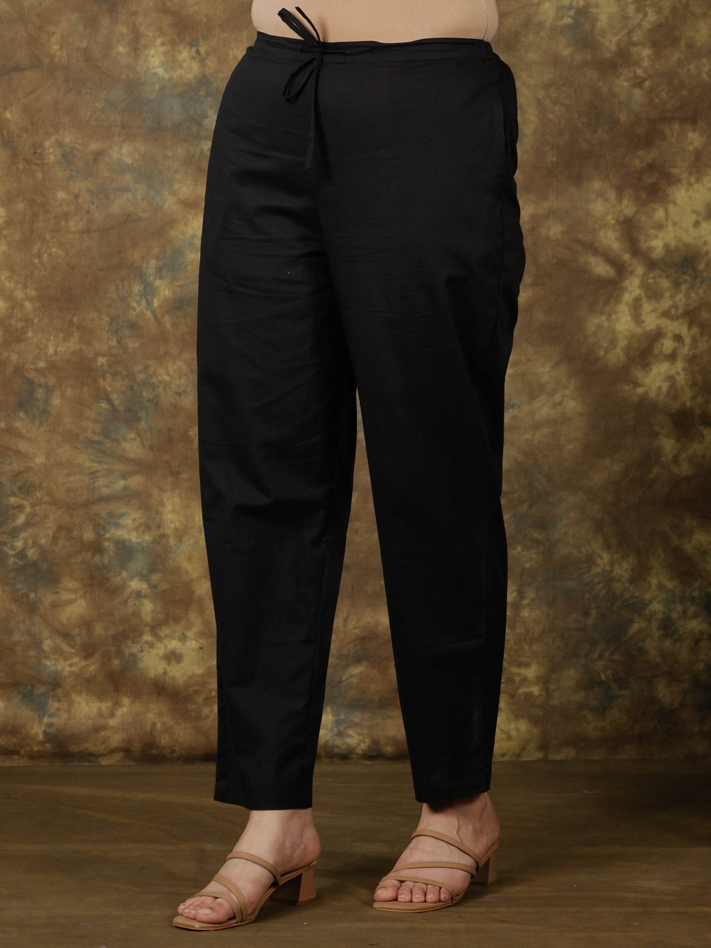 Soft Cotton Solid Black Trousers  Tapered Trousers
