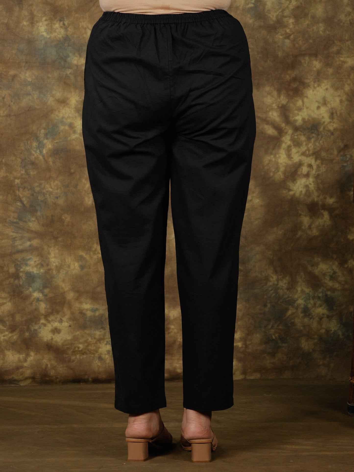 Soft Cotton Solid Black Trousers  Tapered Trousers