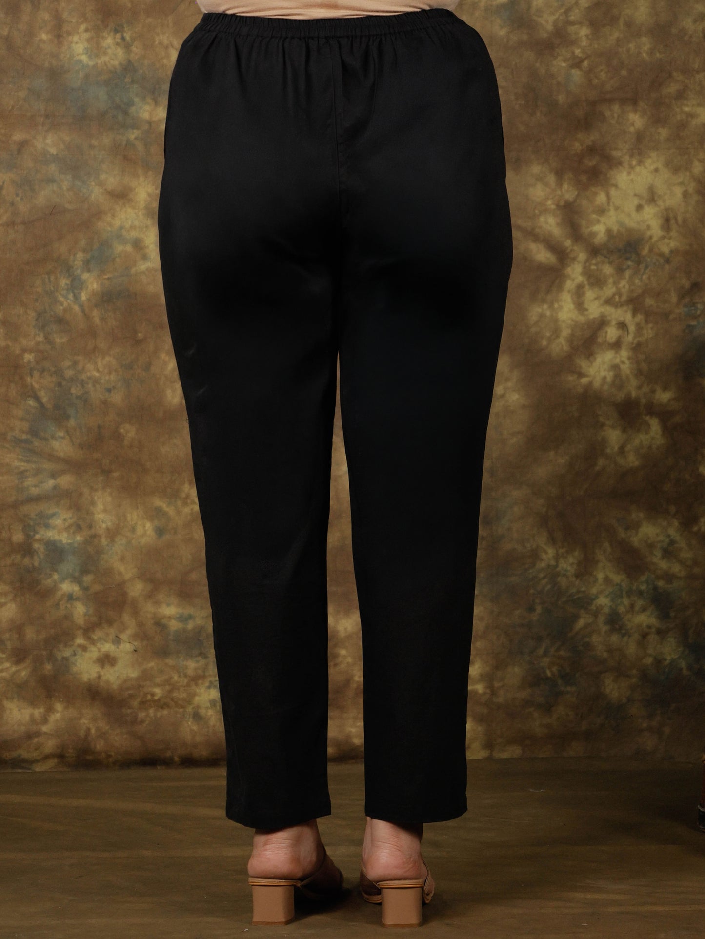 Soft Cotton Solid Black Trousers  Tapered Trousers