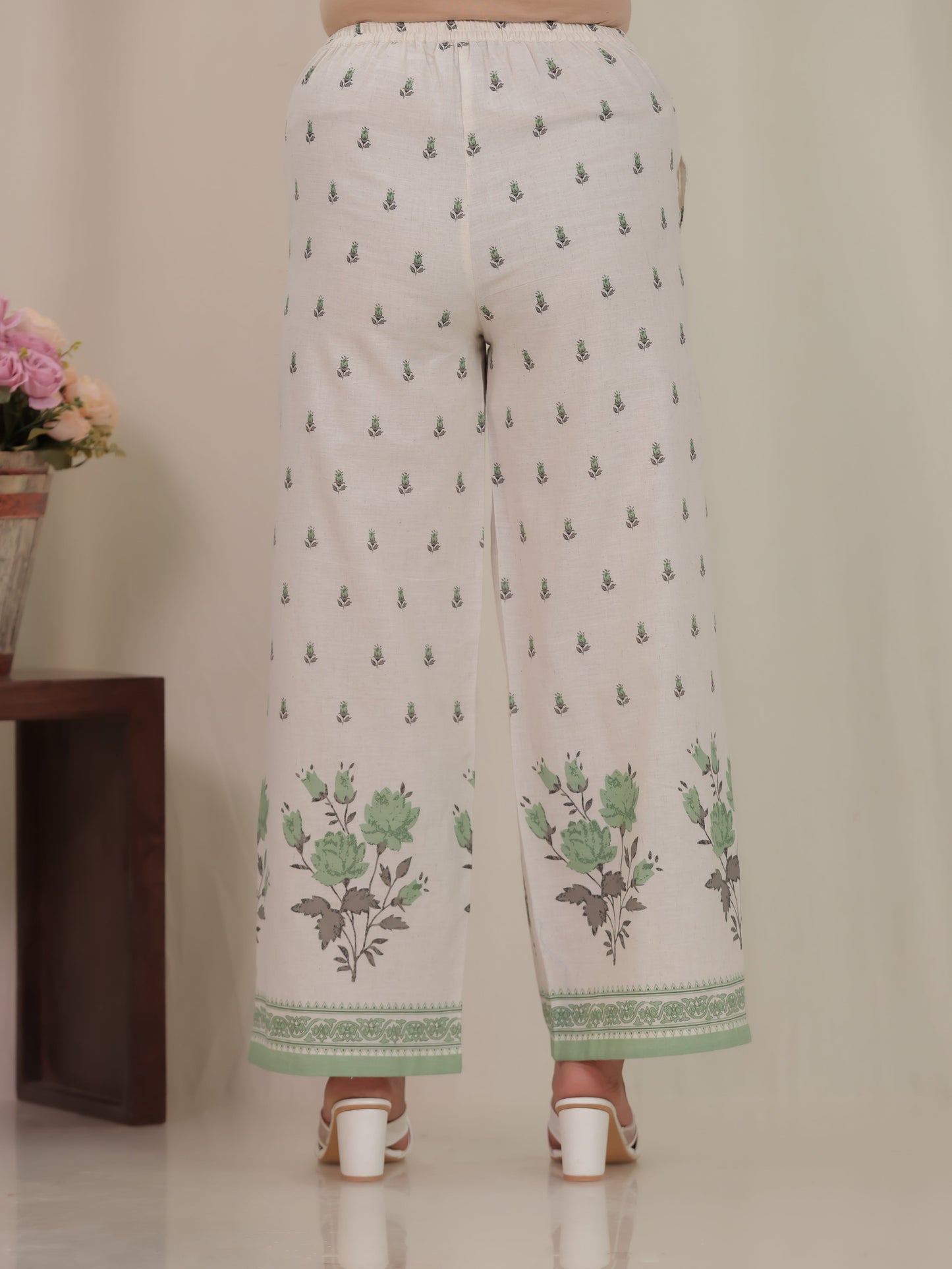 Linen Cotton Placement Print Angrakha Off White Kurta