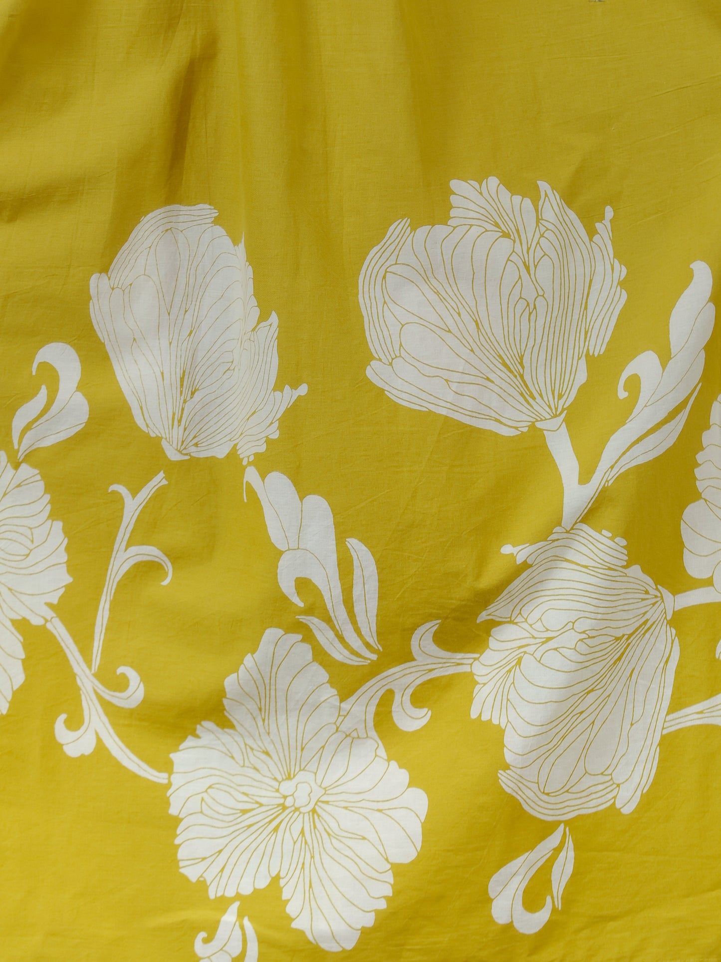 Embroidered Soft Cotton Placement Print Flared Lemon Yellow Dress