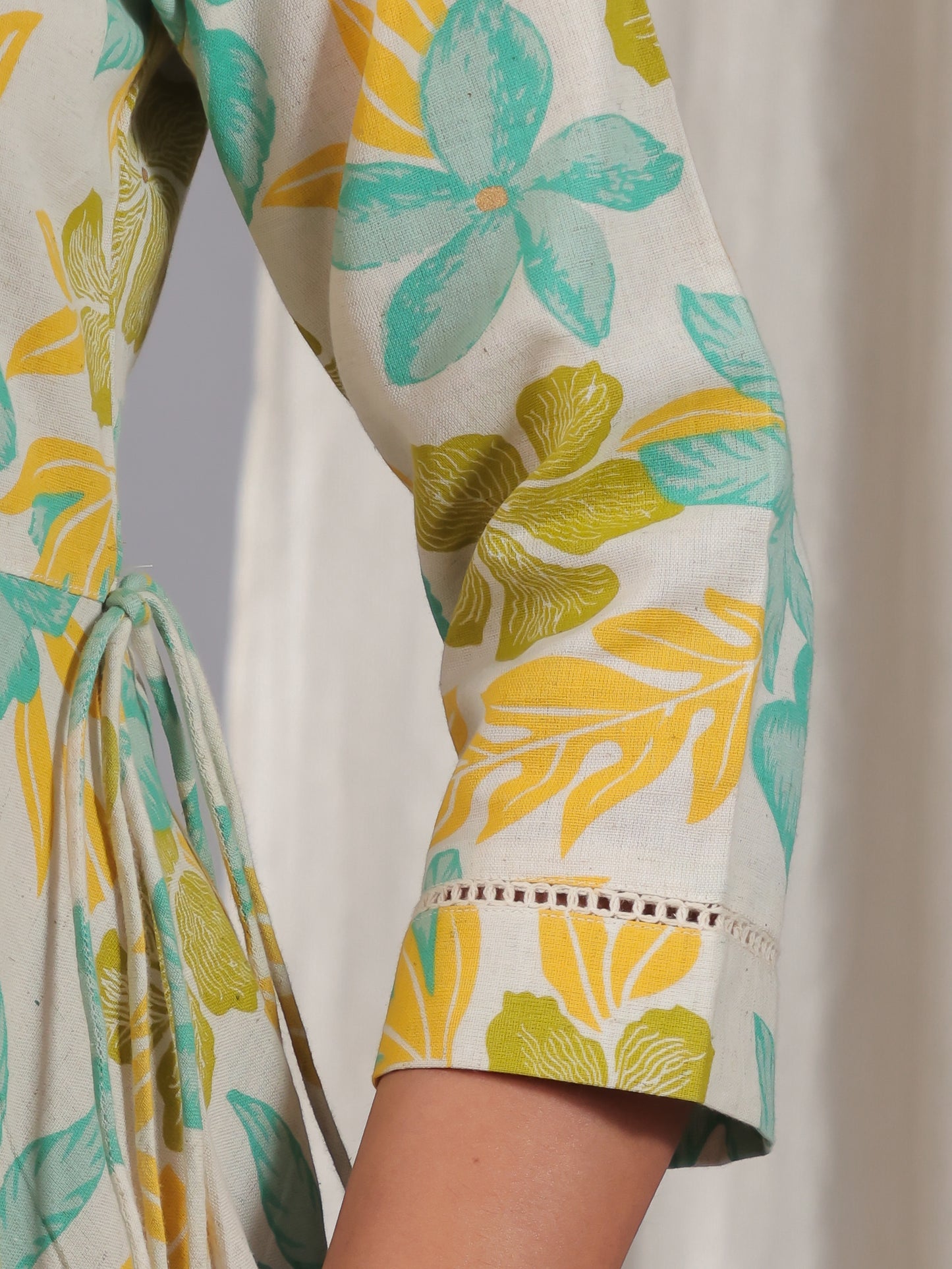 Linen Cotton Floral Anarkali Off White Dress