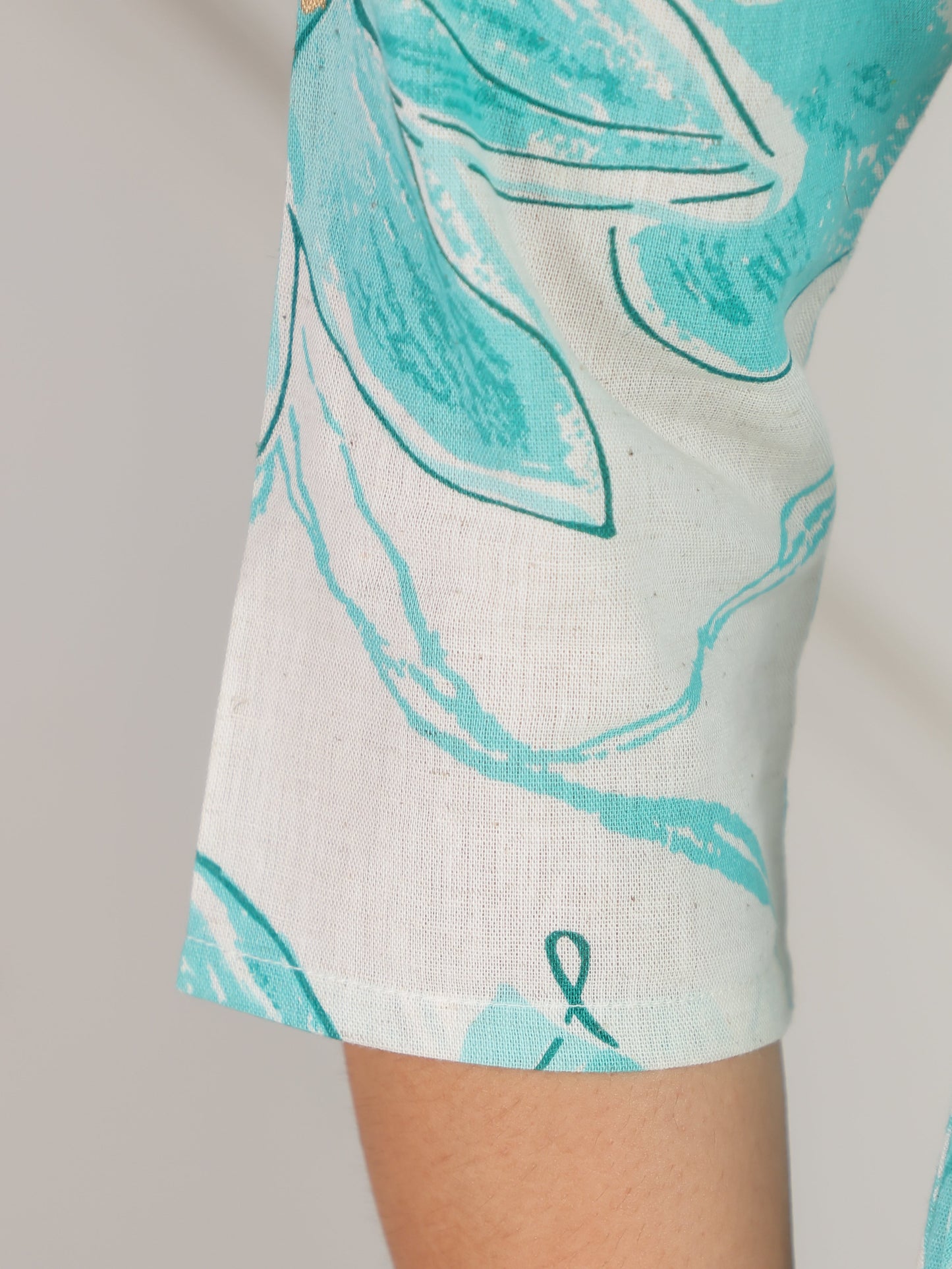 Linen Cotton Floral Flared Off White Dress