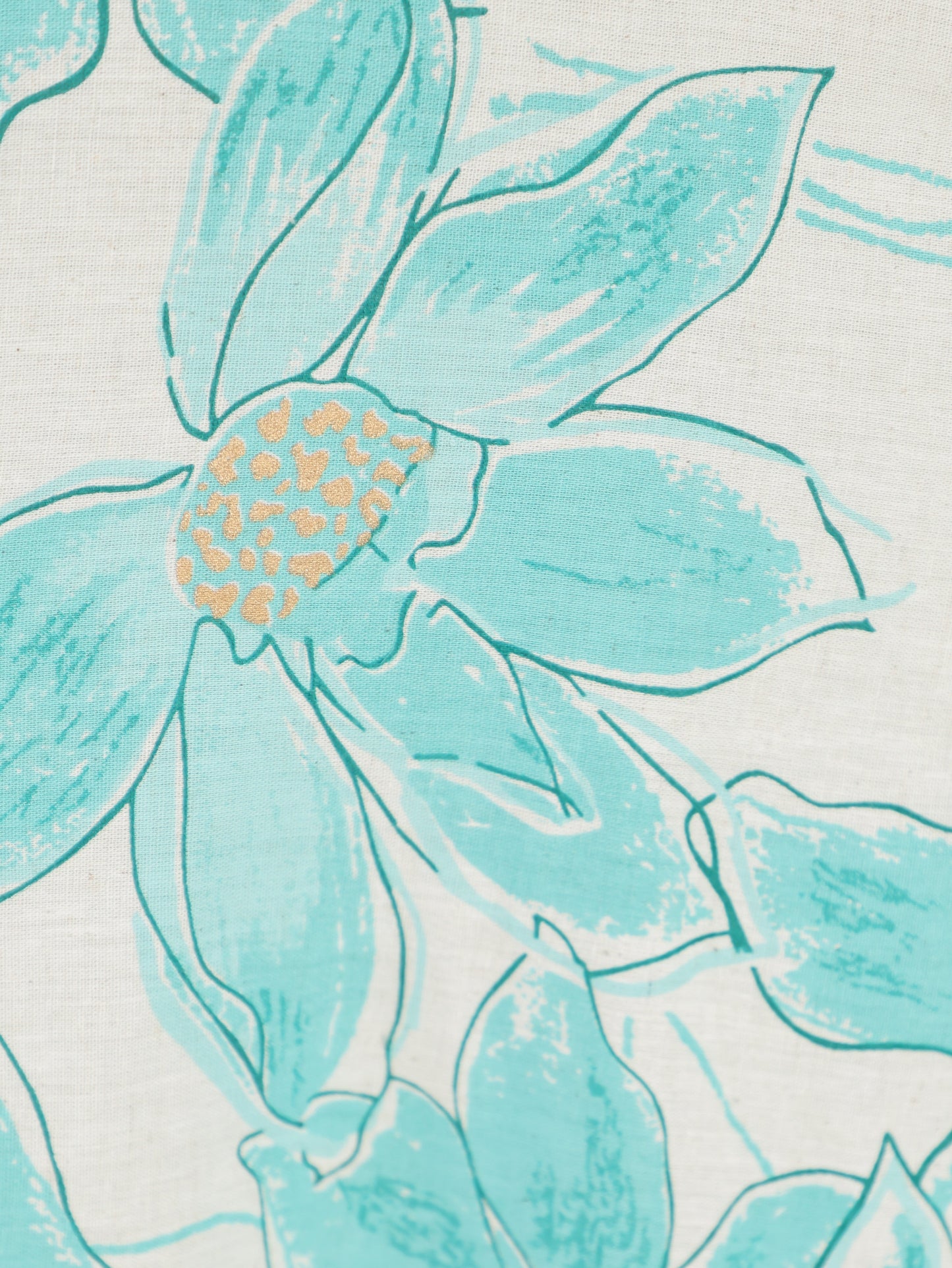 Linen Cotton Floral Flared Off White Dress