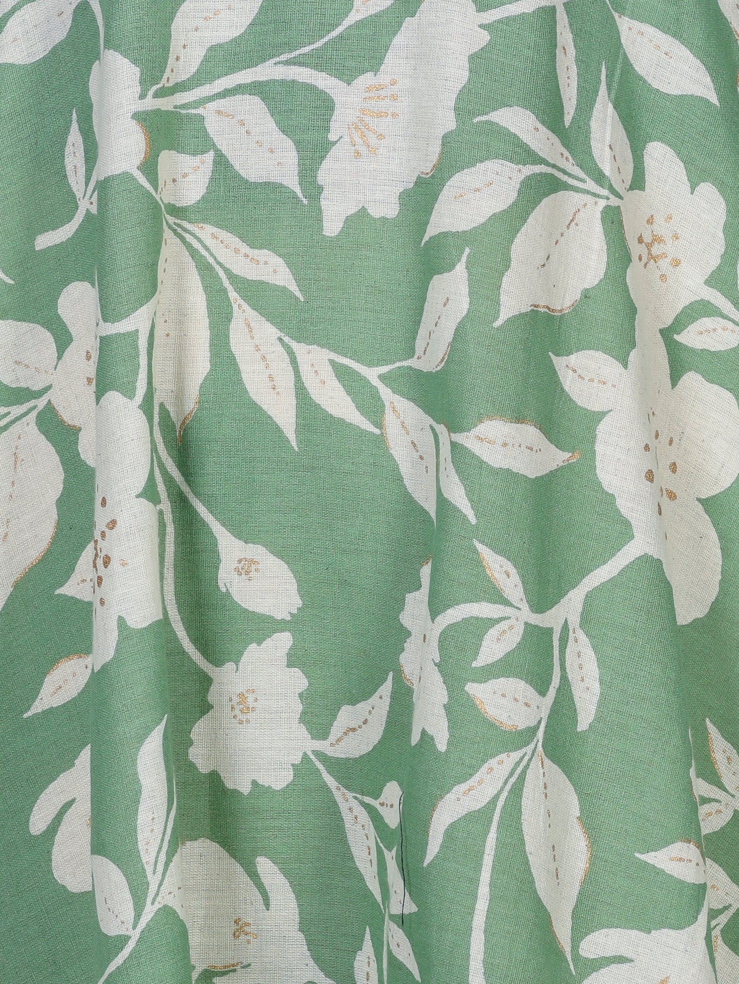 Linen Cotton Floral Anarkali Green Dress