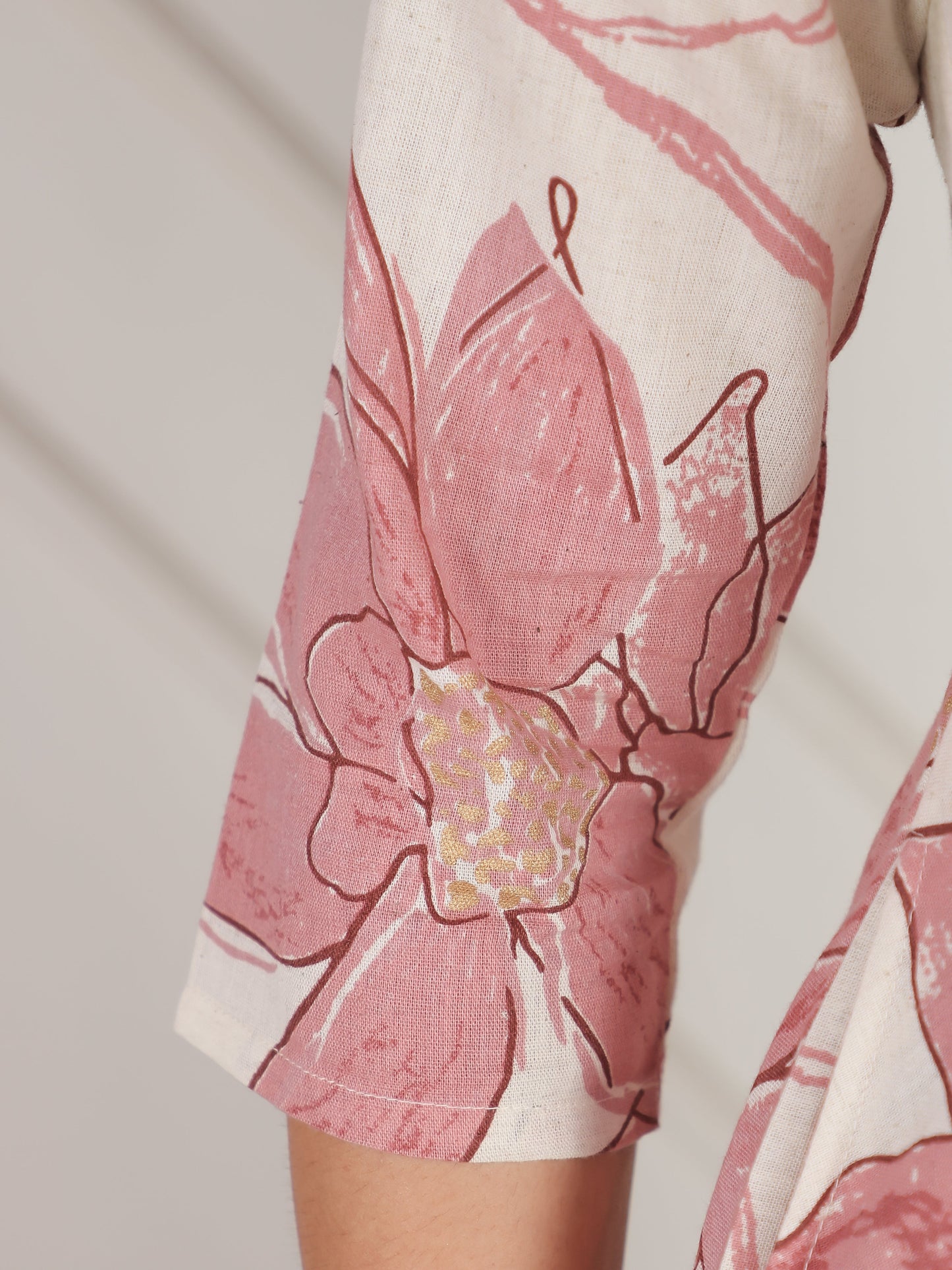 Linen Cotton Floral Flared Off White Dress