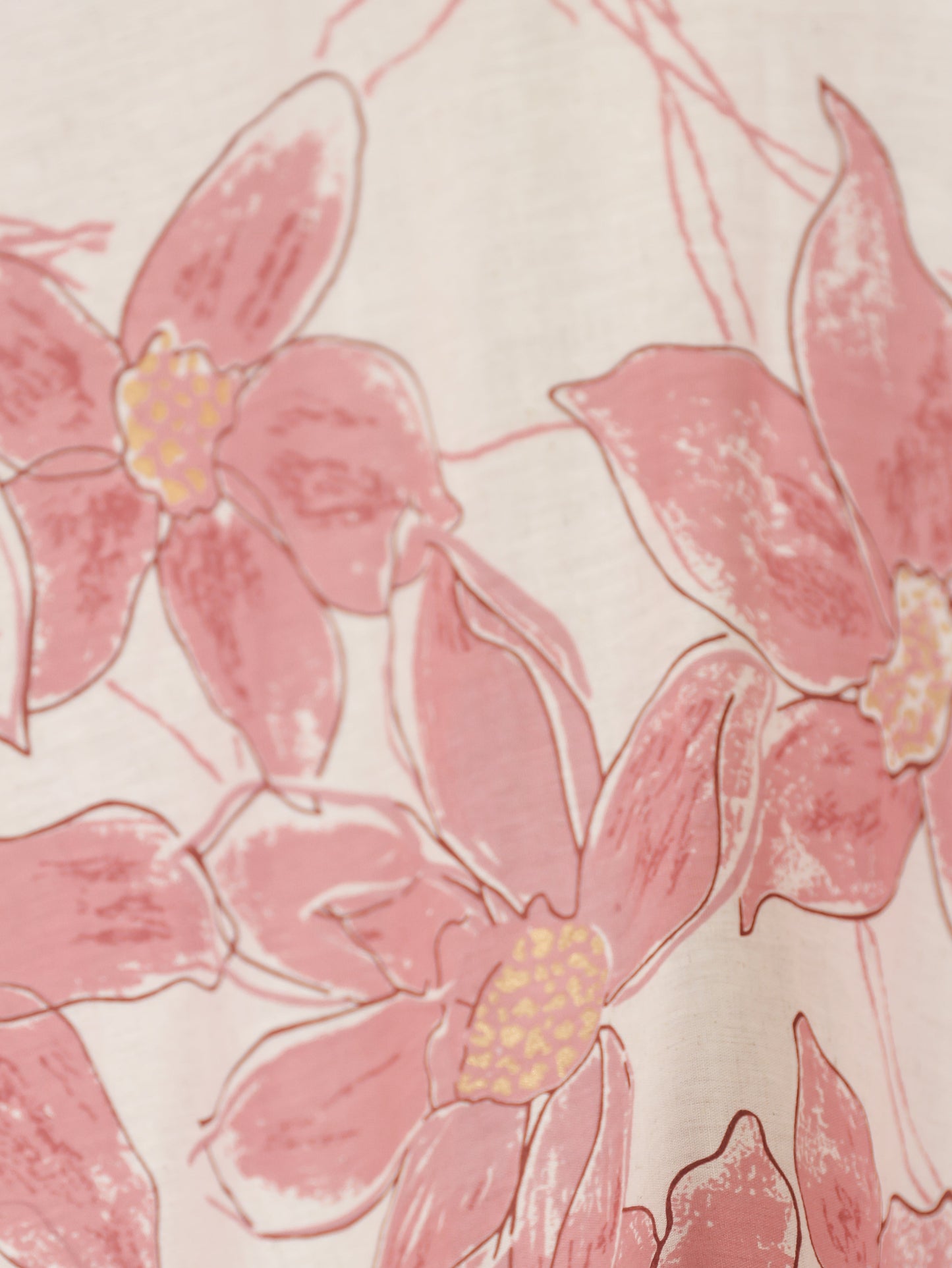 Linen Cotton Floral Flared Off White Dress