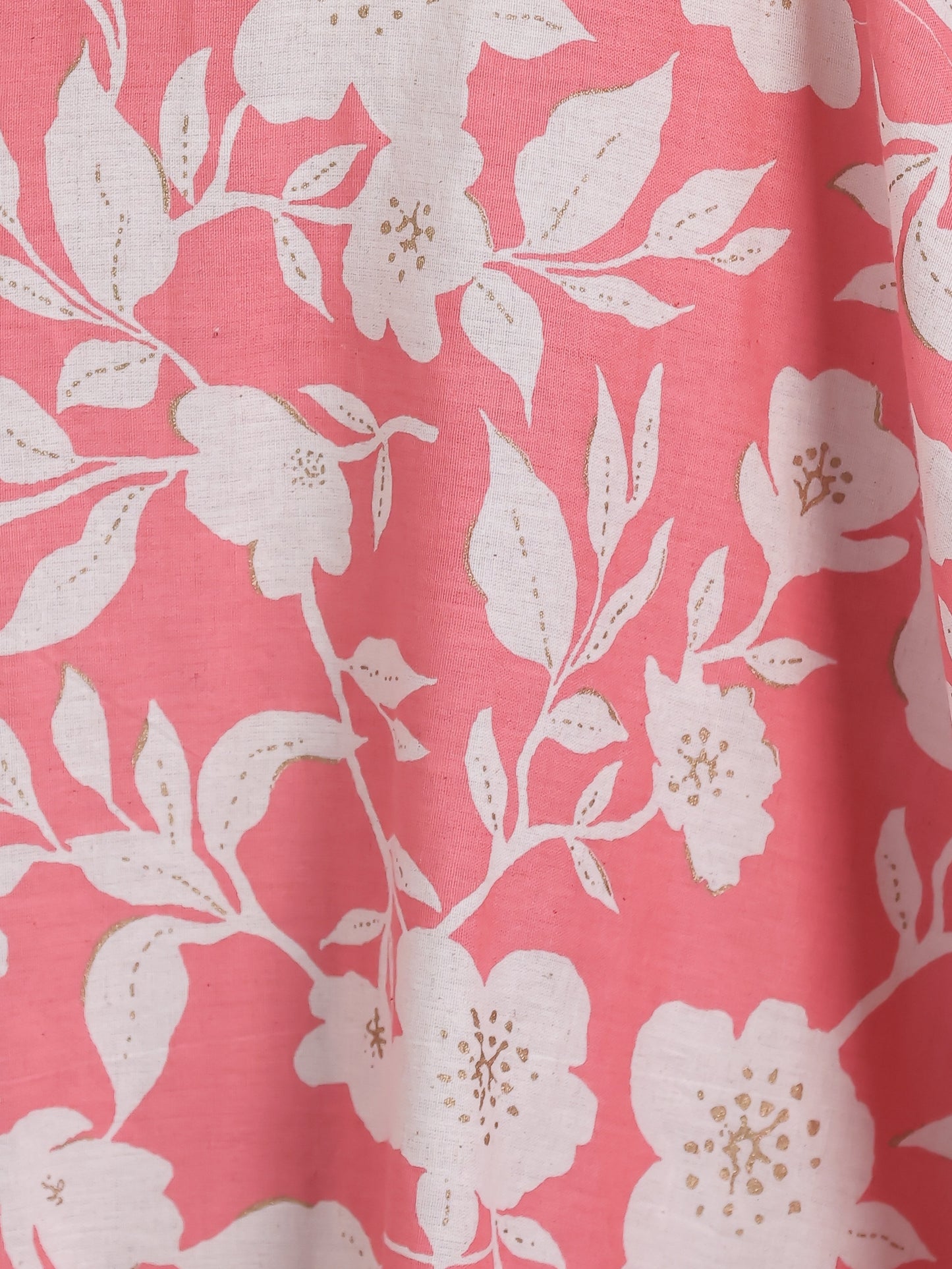 Linen Cotton Floral Anarkali Peach Dress (With Bag)