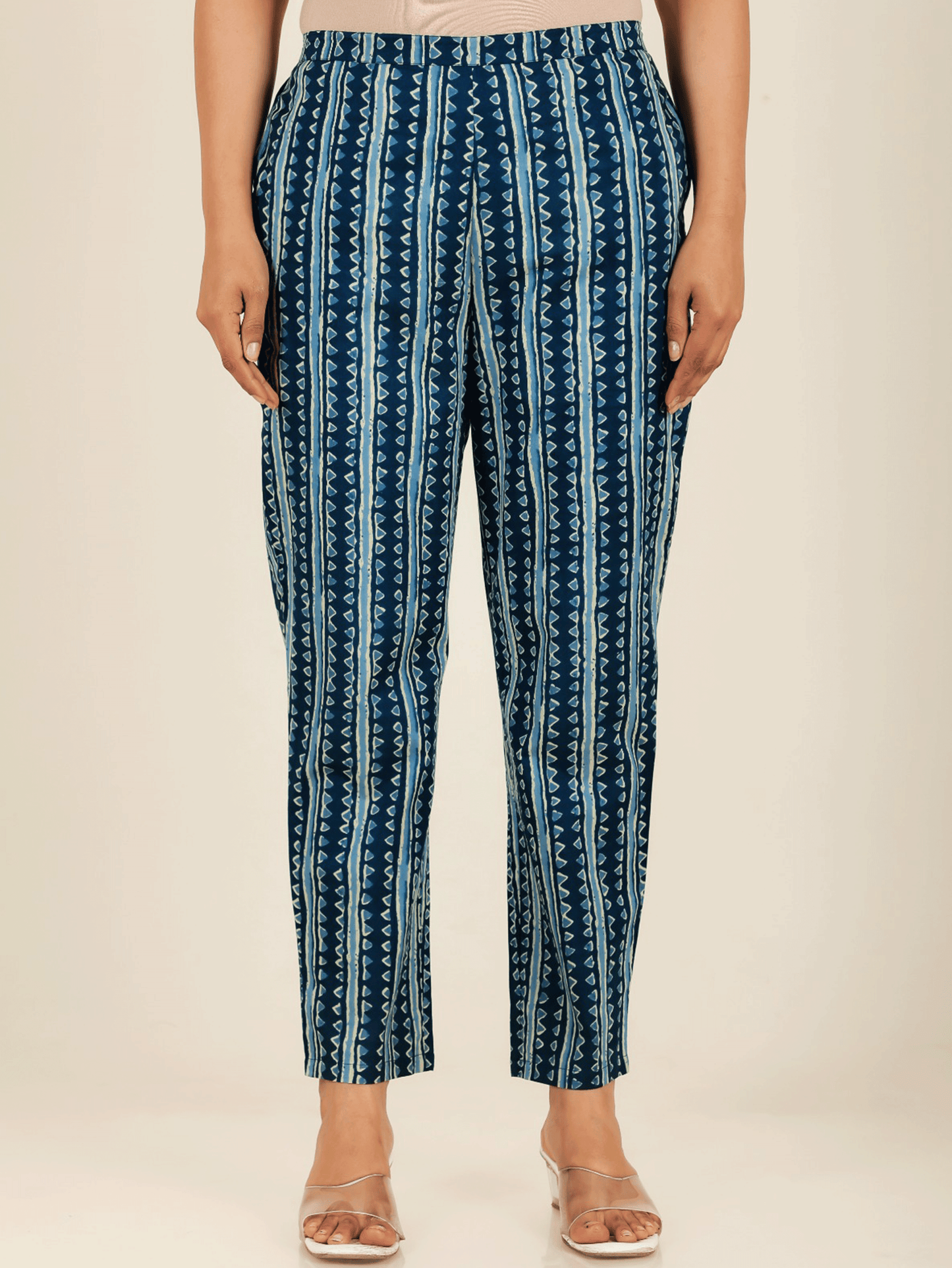 Soft Cotton Tribal Blue Tapered Trousers