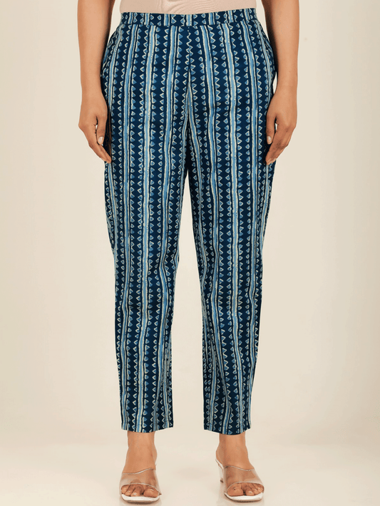 Soft Cotton Tribal Blue Tapered Trousers