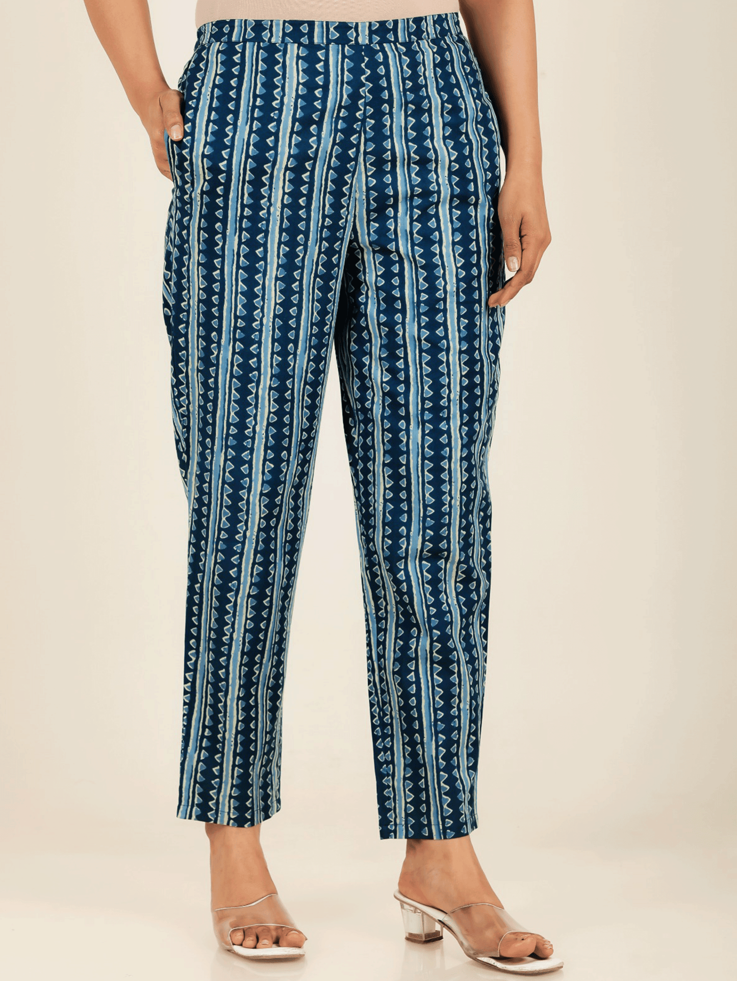 Soft Cotton Tribal Blue Tapered Trousers