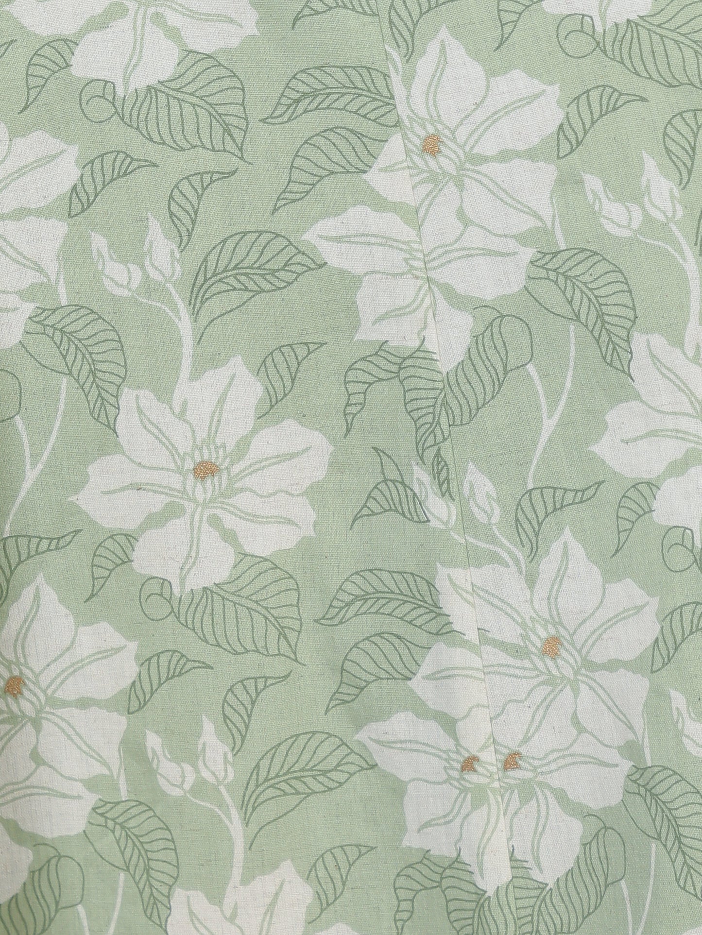 Linen Cotton Floral Angrakha Green Dress