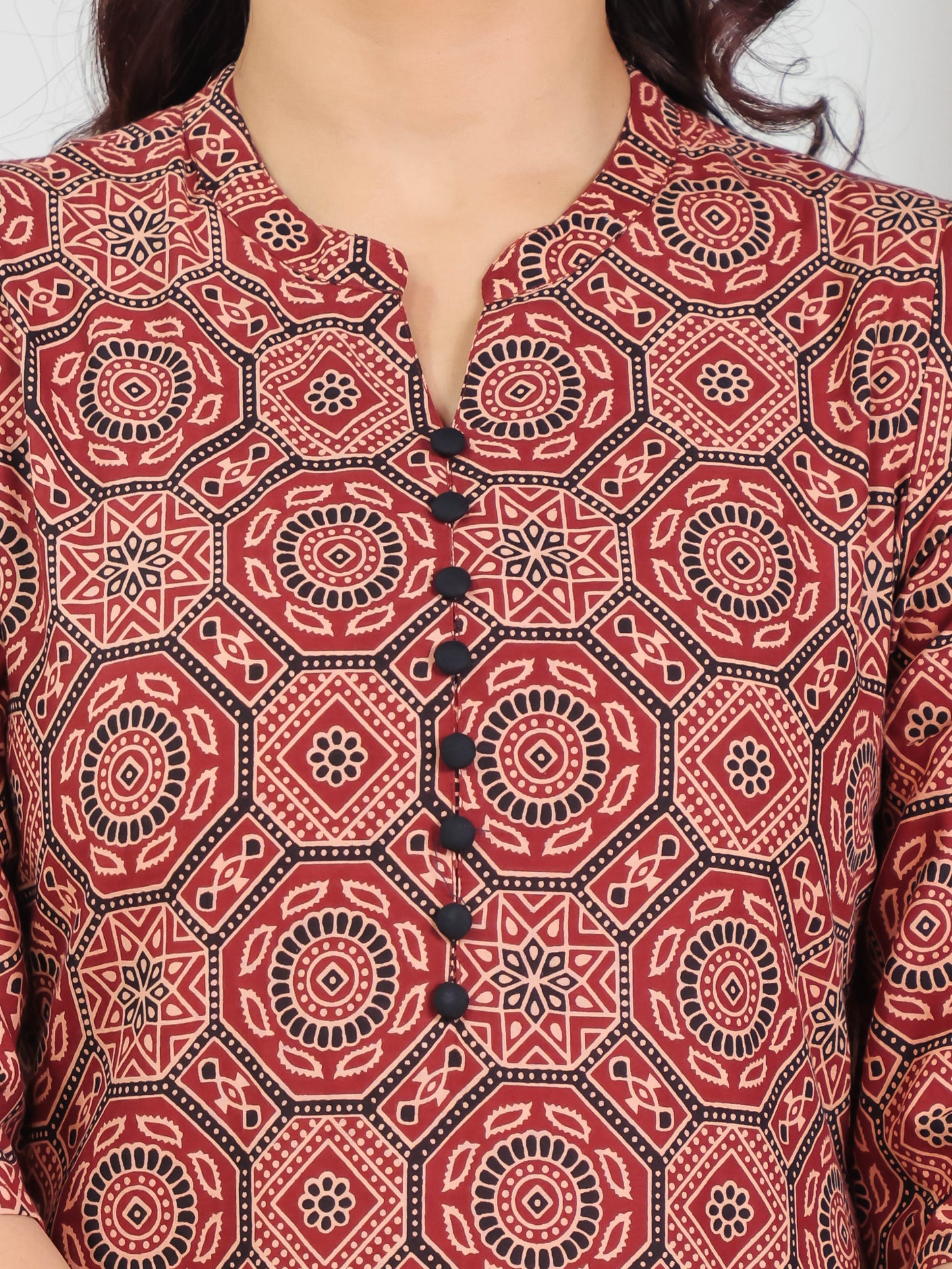Soft Cotton Geometric Straight Red Kurta