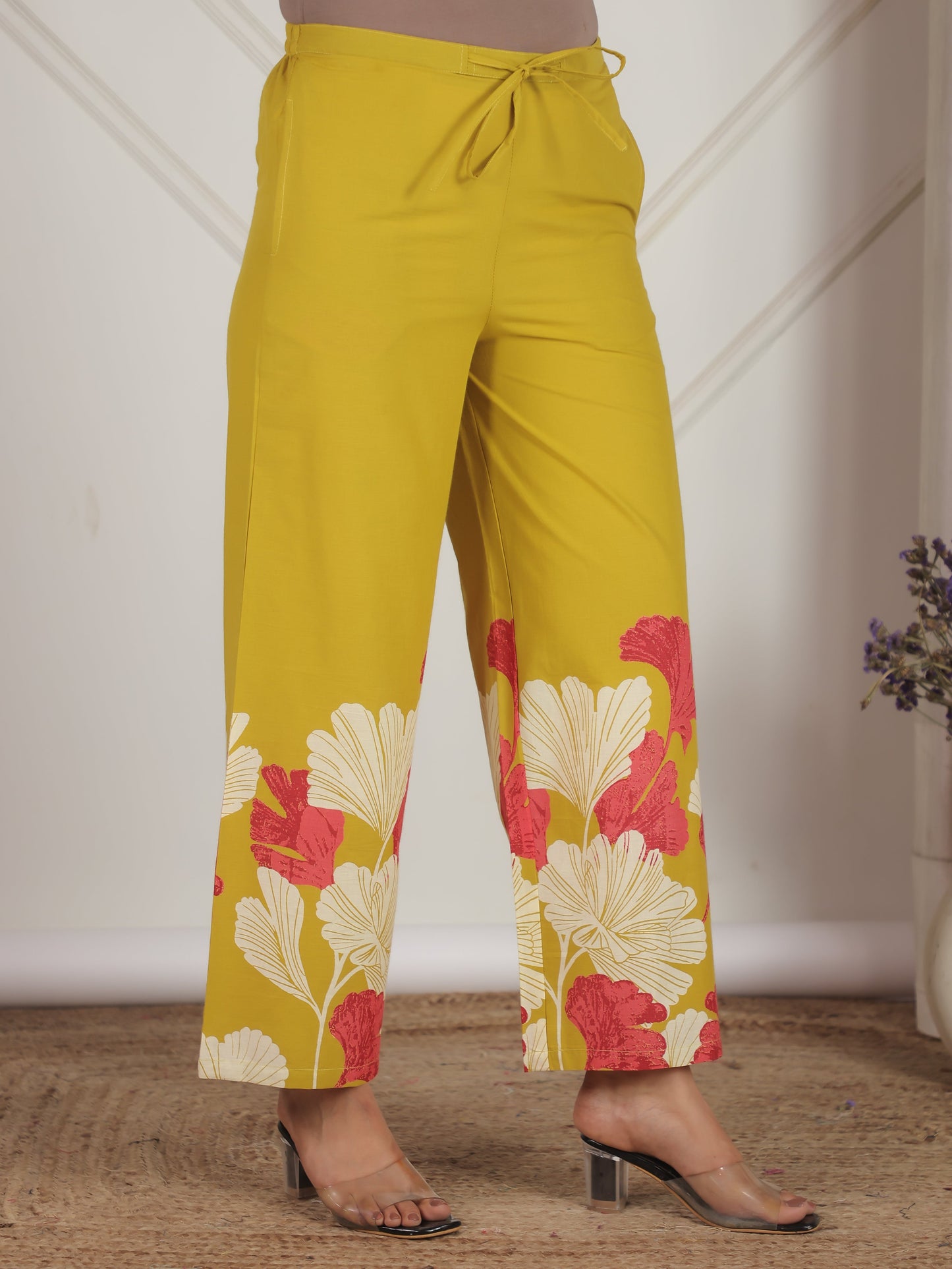 Soft Cotton Placement Print Yellow Palazzo