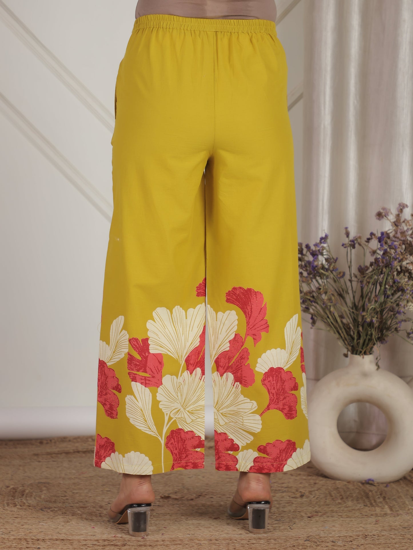 Soft Cotton Placement Print Yellow Palazzo