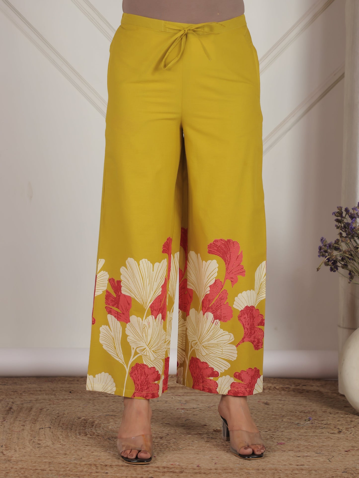 Soft Cotton Placement Print Straight Yellow Coord