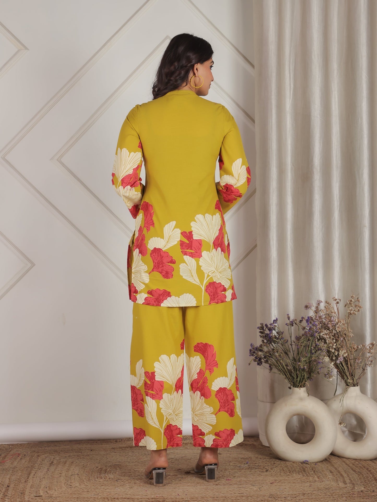 Soft Cotton Placement Print Straight Yellow Coord