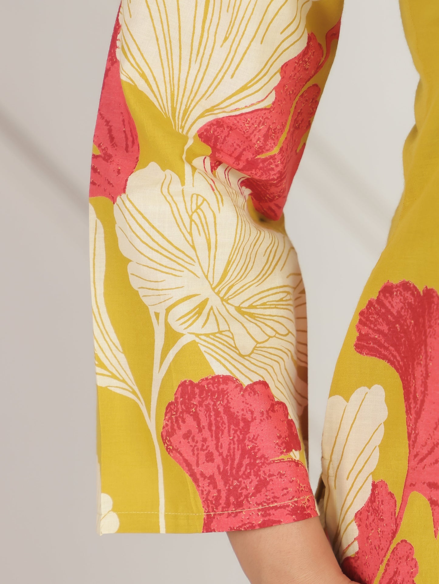 Soft Cotton Placement Print Straight Yellow Coord