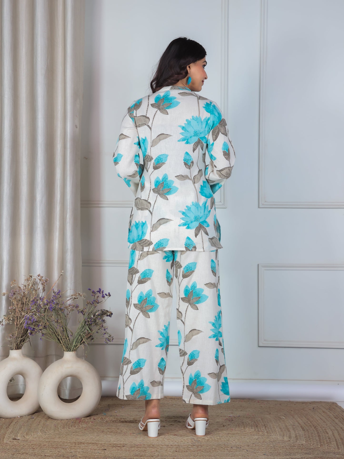 Linen Cotton Floral Straight Off White Co-ord