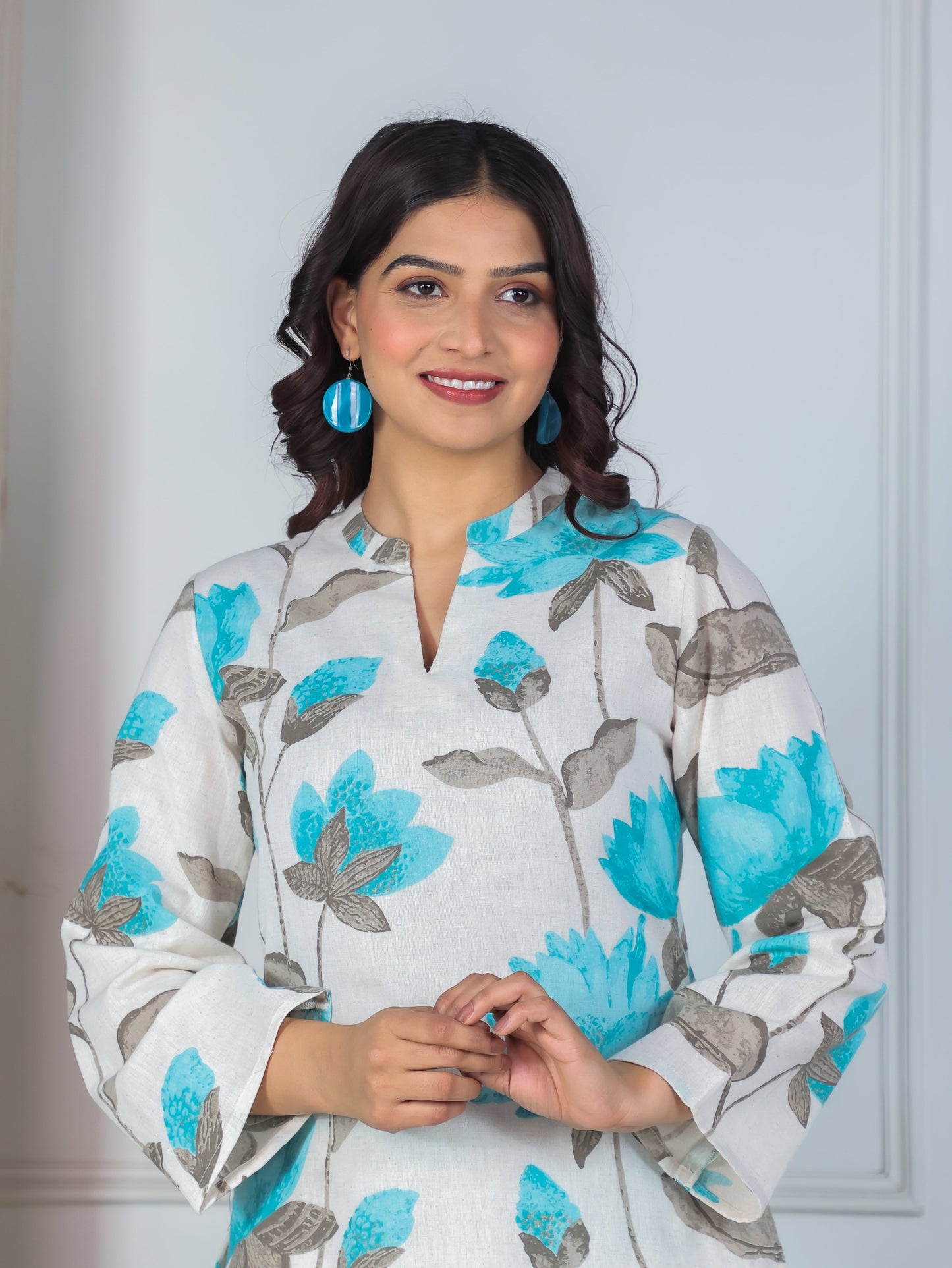 Linen Cotton Floral Straight Off White Co-ord