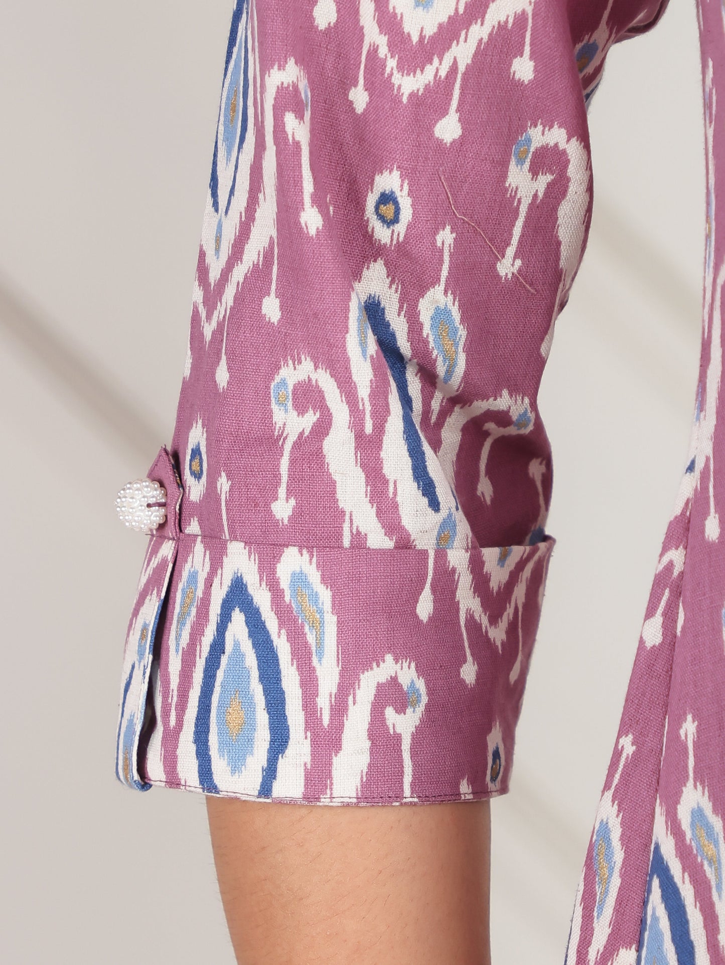 Linen Cotton Ikat Flared Purple Kurta