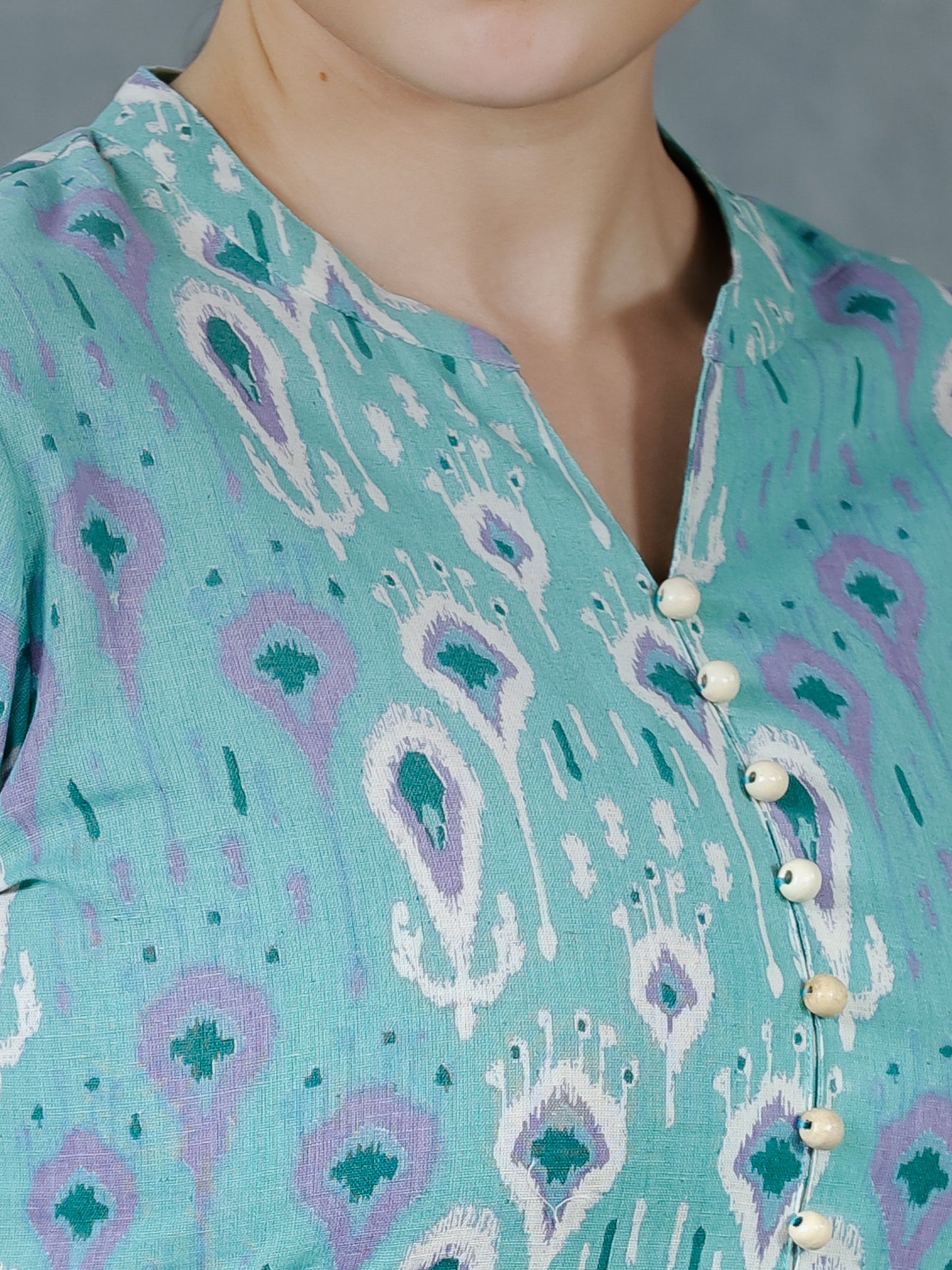 Linen Cotton Paisley Straight Green Kurta