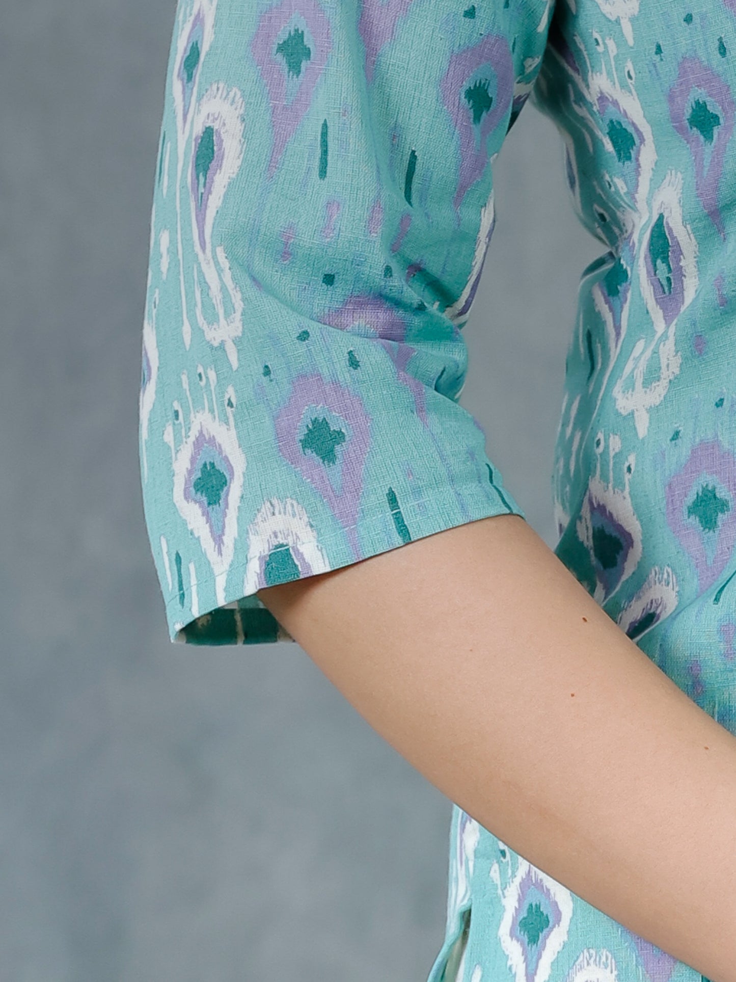 Linen Cotton Paisley Straight Green Kurta