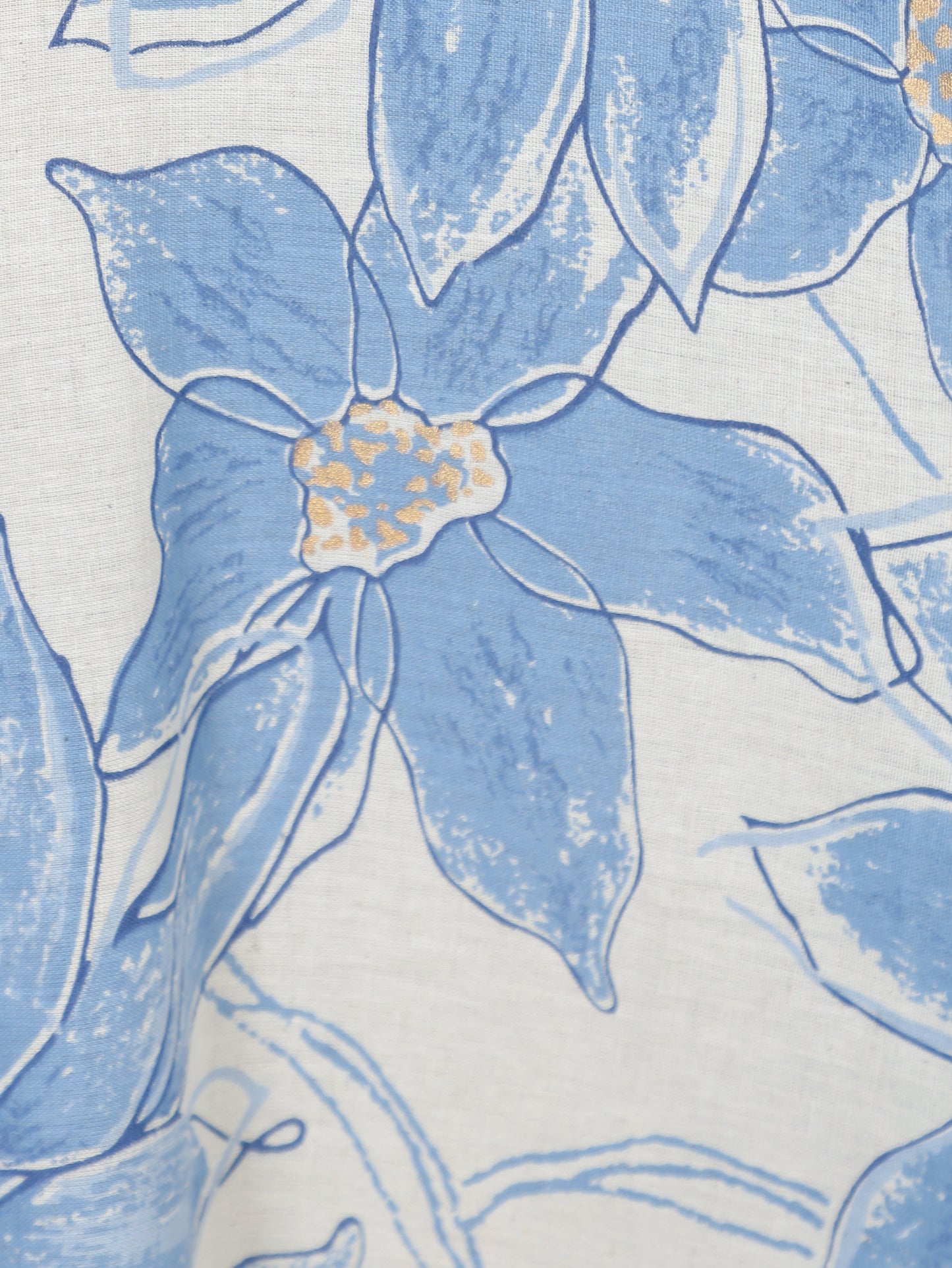 Linen Cotton Floral Anarkali Blue Dress