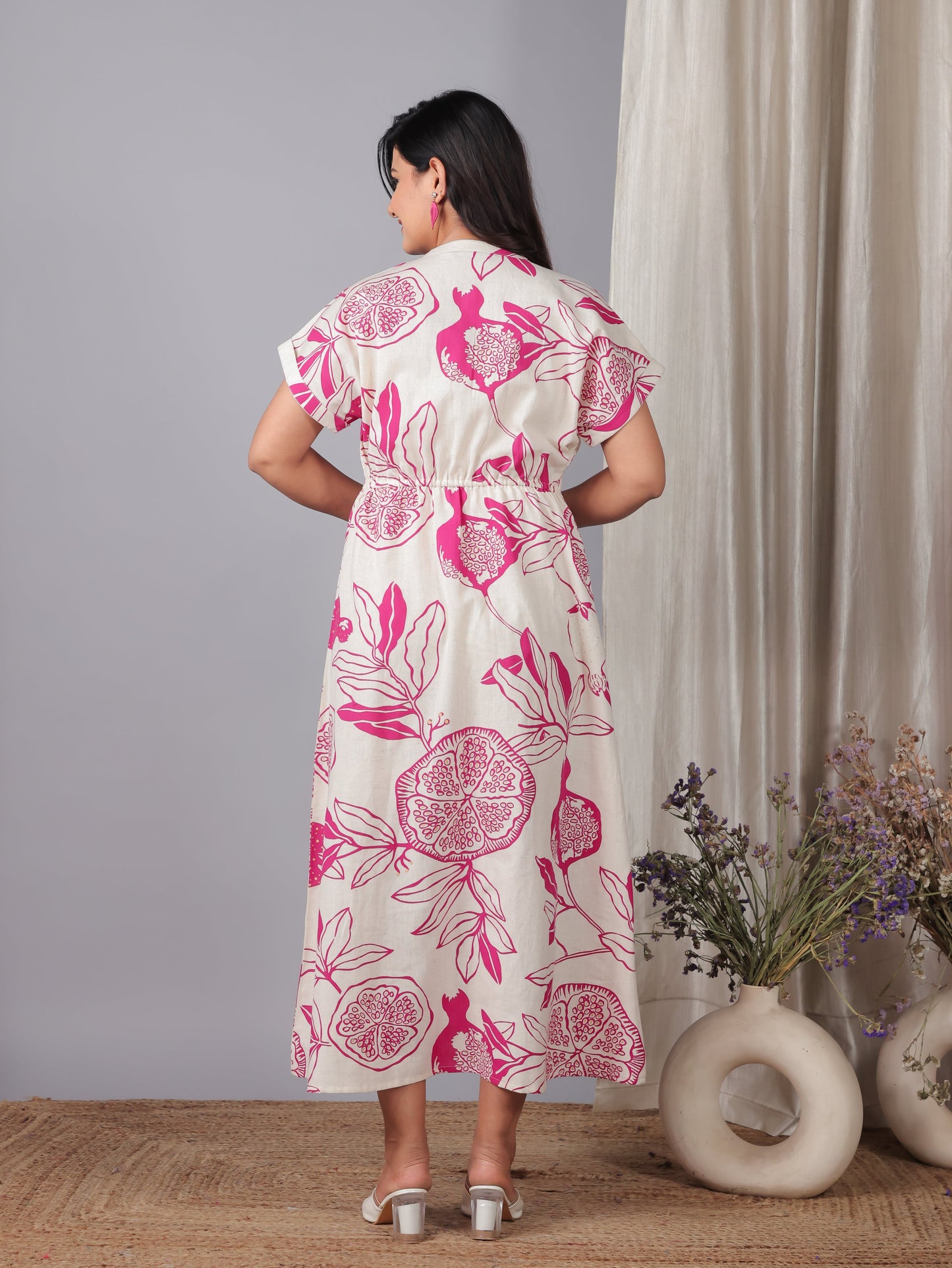 Linen Cotton Foliage A-line Off White Dress